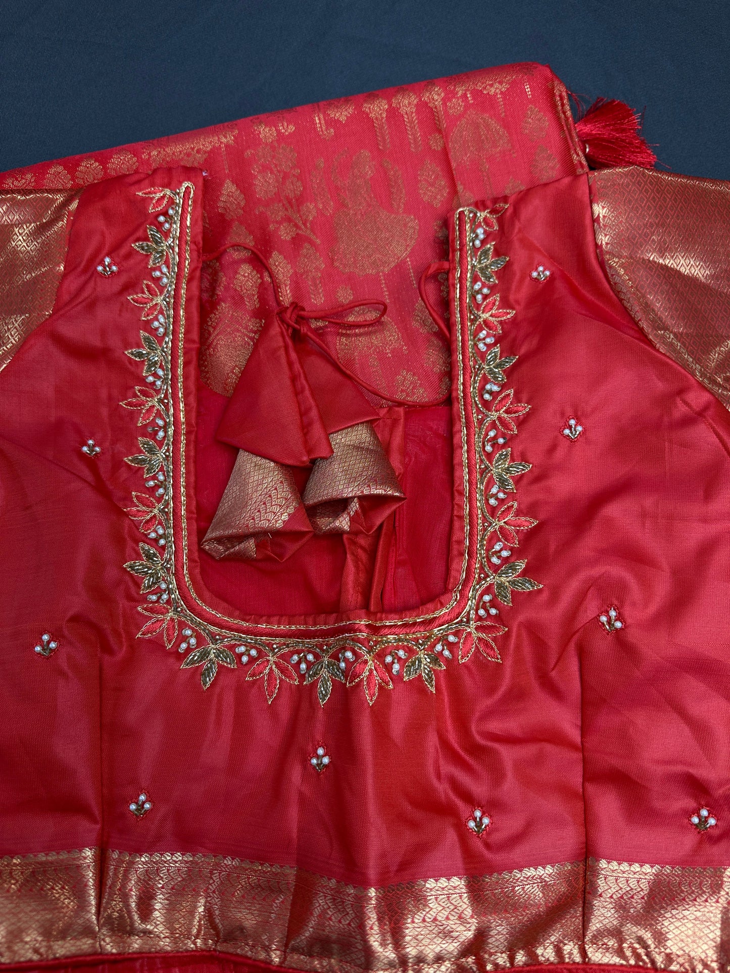 Red Brocade Semi Kanchi Silk  Saree