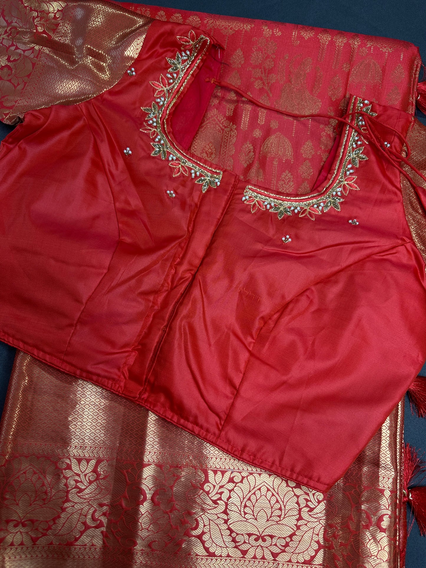 Red Brocade Semi Kanchi Silk  Saree