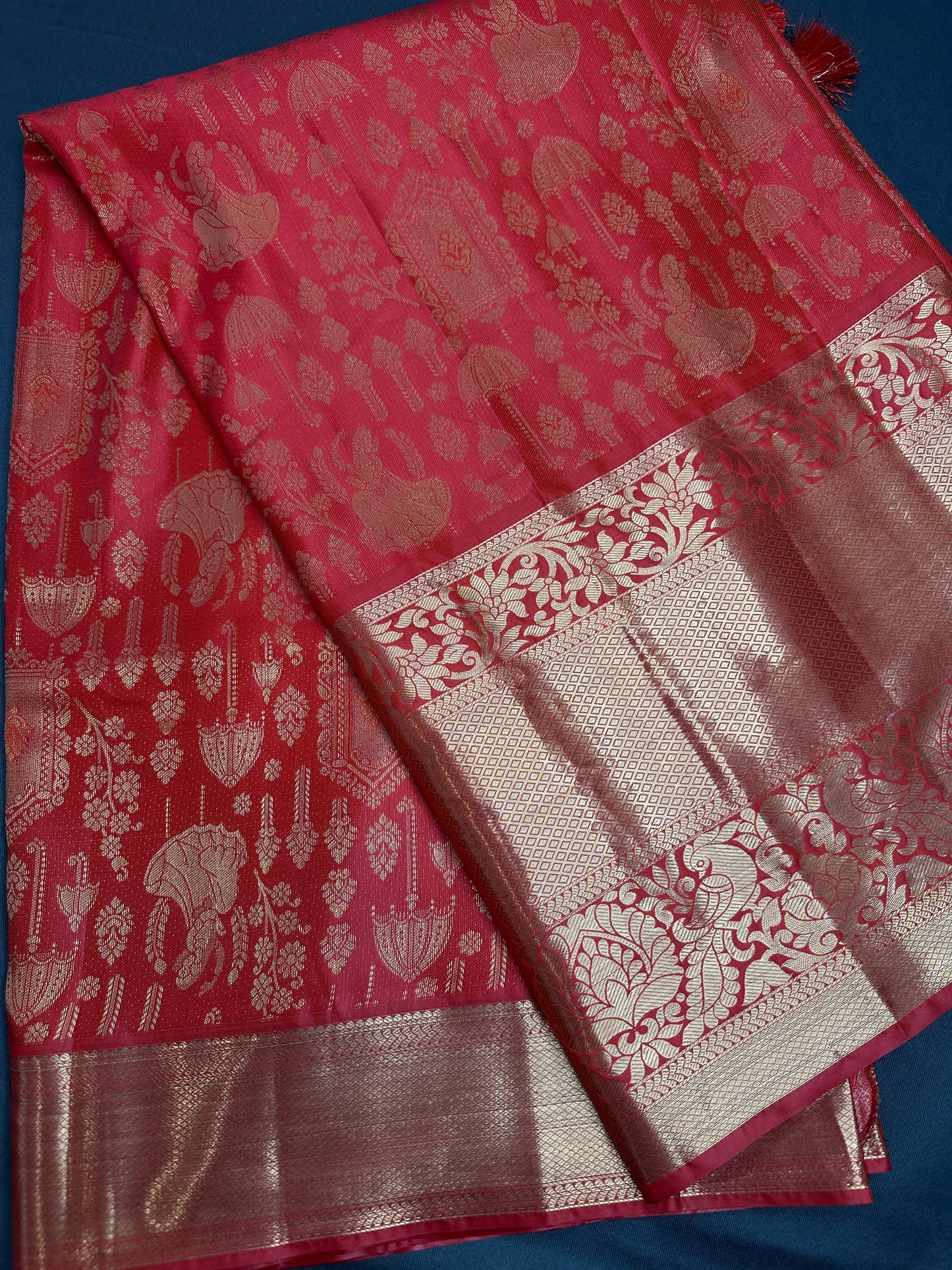 Red Brocade Semi Kanchi Silk  Saree