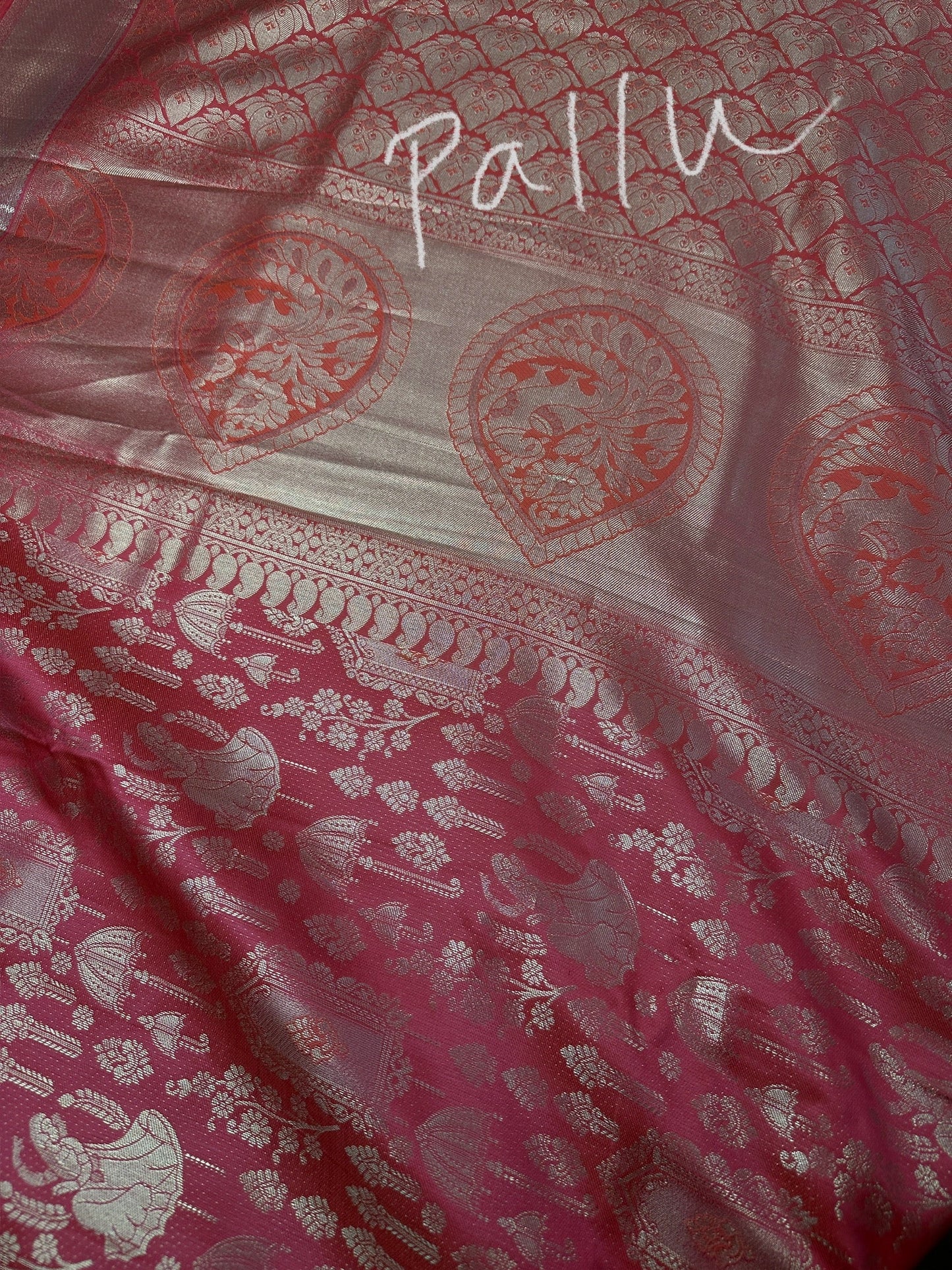 Red Brocade Semi Kanchi Silk  Saree