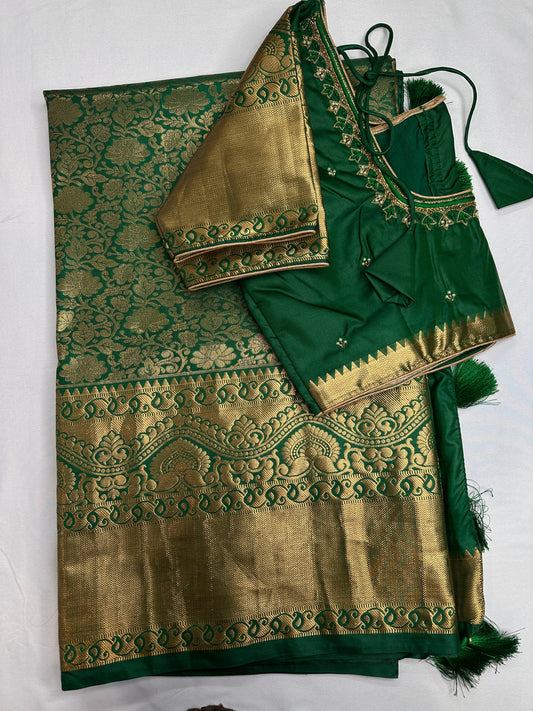 Green Brocade Semi Kanchi Silk  Saree