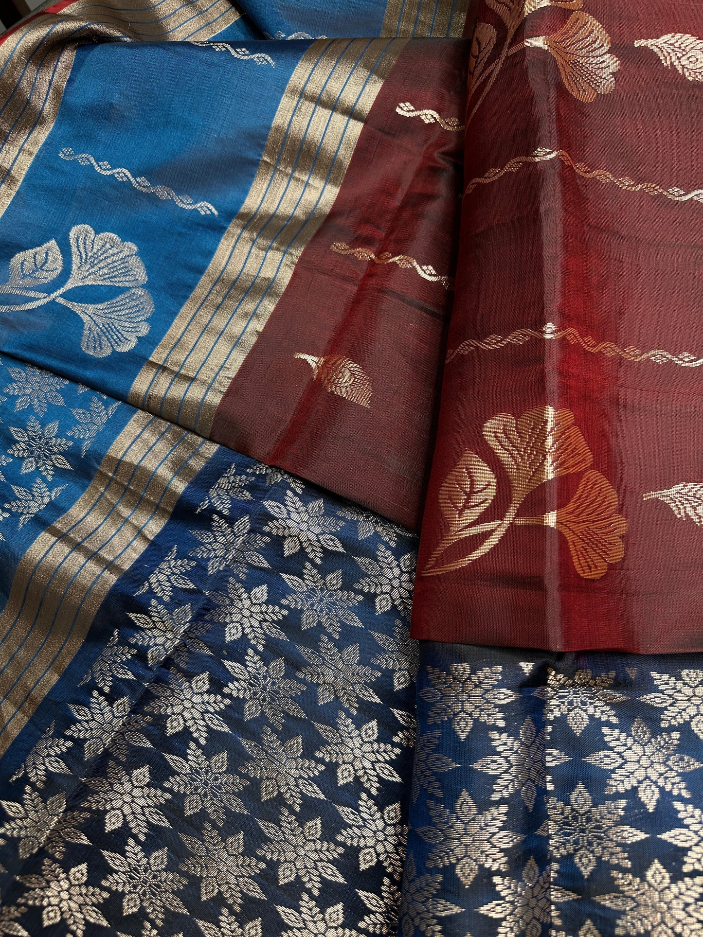 Brown Blue Light Weight Kanchi Soft Silk  Saree