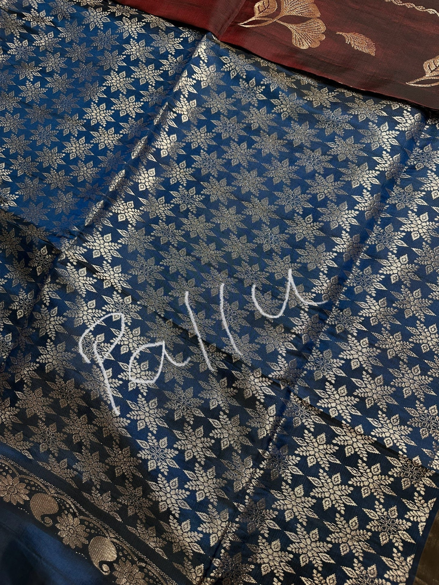 Brown Blue Light Weight Kanchi Soft Silk  Saree