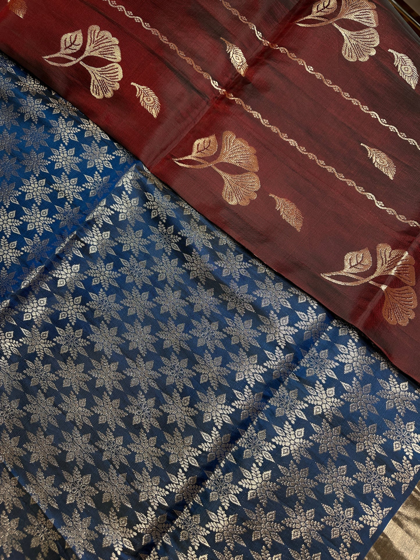 Brown Blue Light Weight Kanchi Soft Silk  Saree