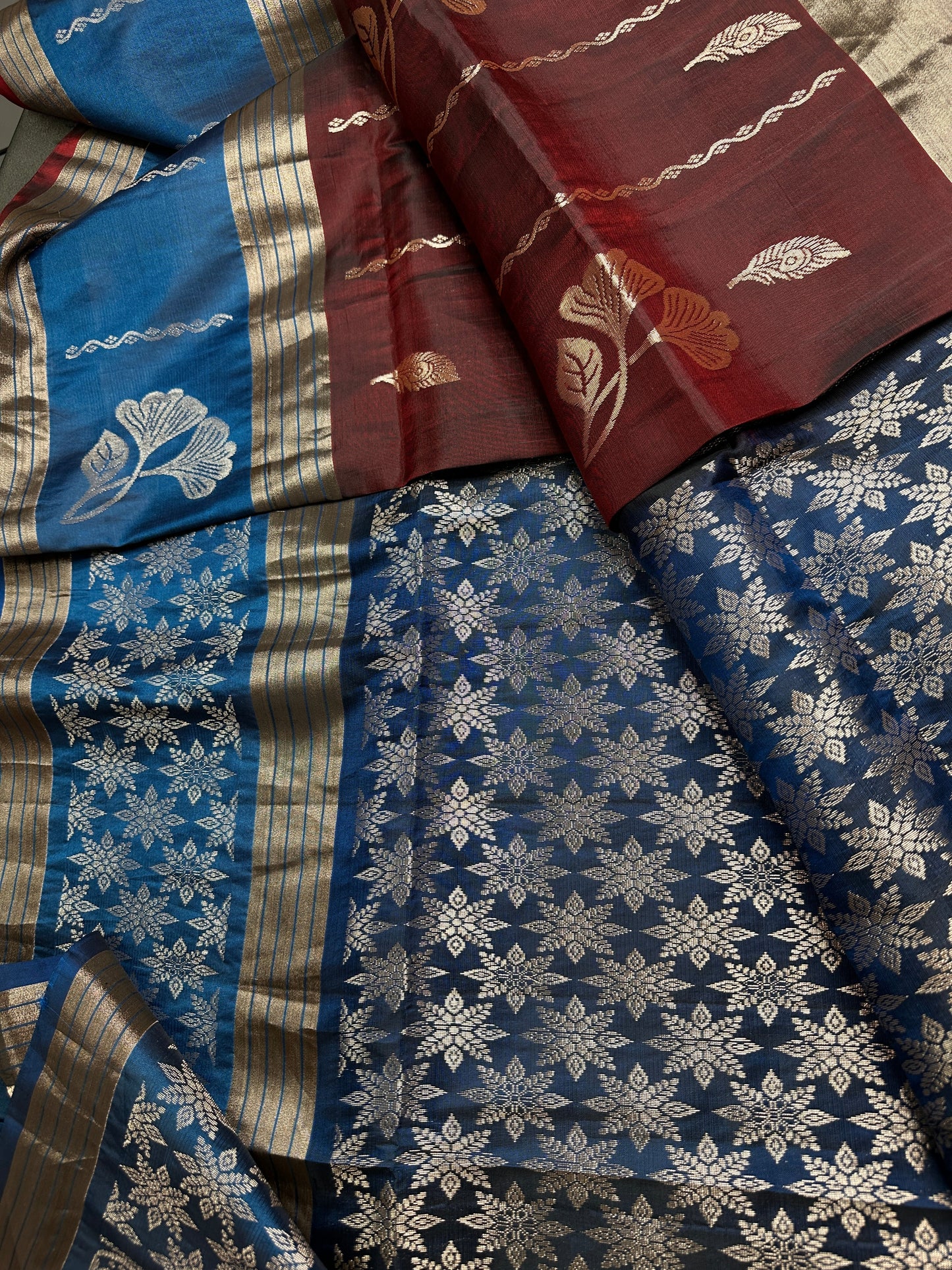 Brown Blue Light Weight Kanchi Soft Silk  Saree