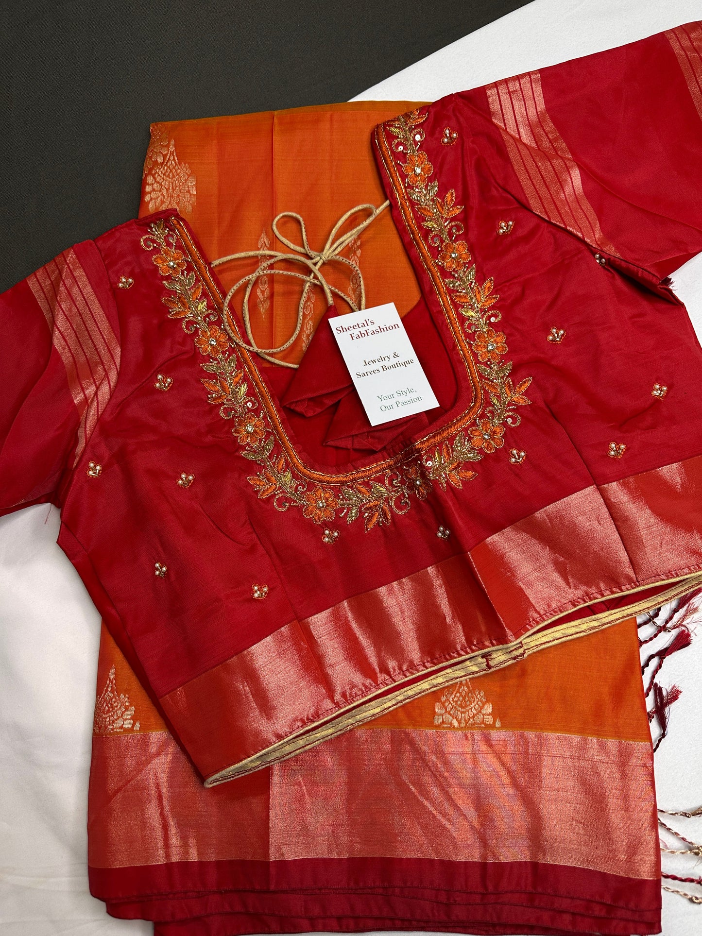 Orange Red Light Weight Kanchi Soft Silk  Saree