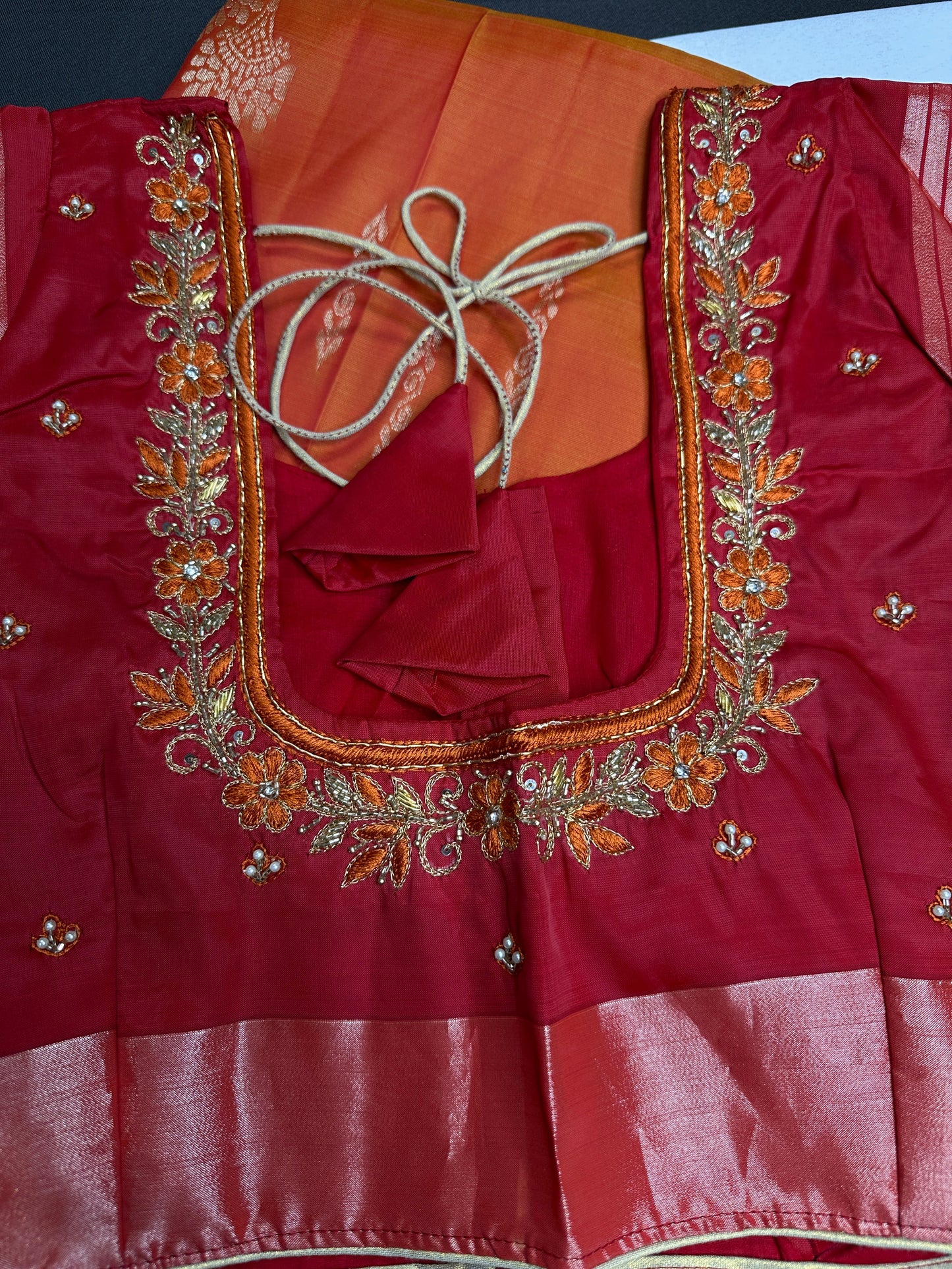 Orange Red Light Weight Kanchi Soft Silk  Saree
