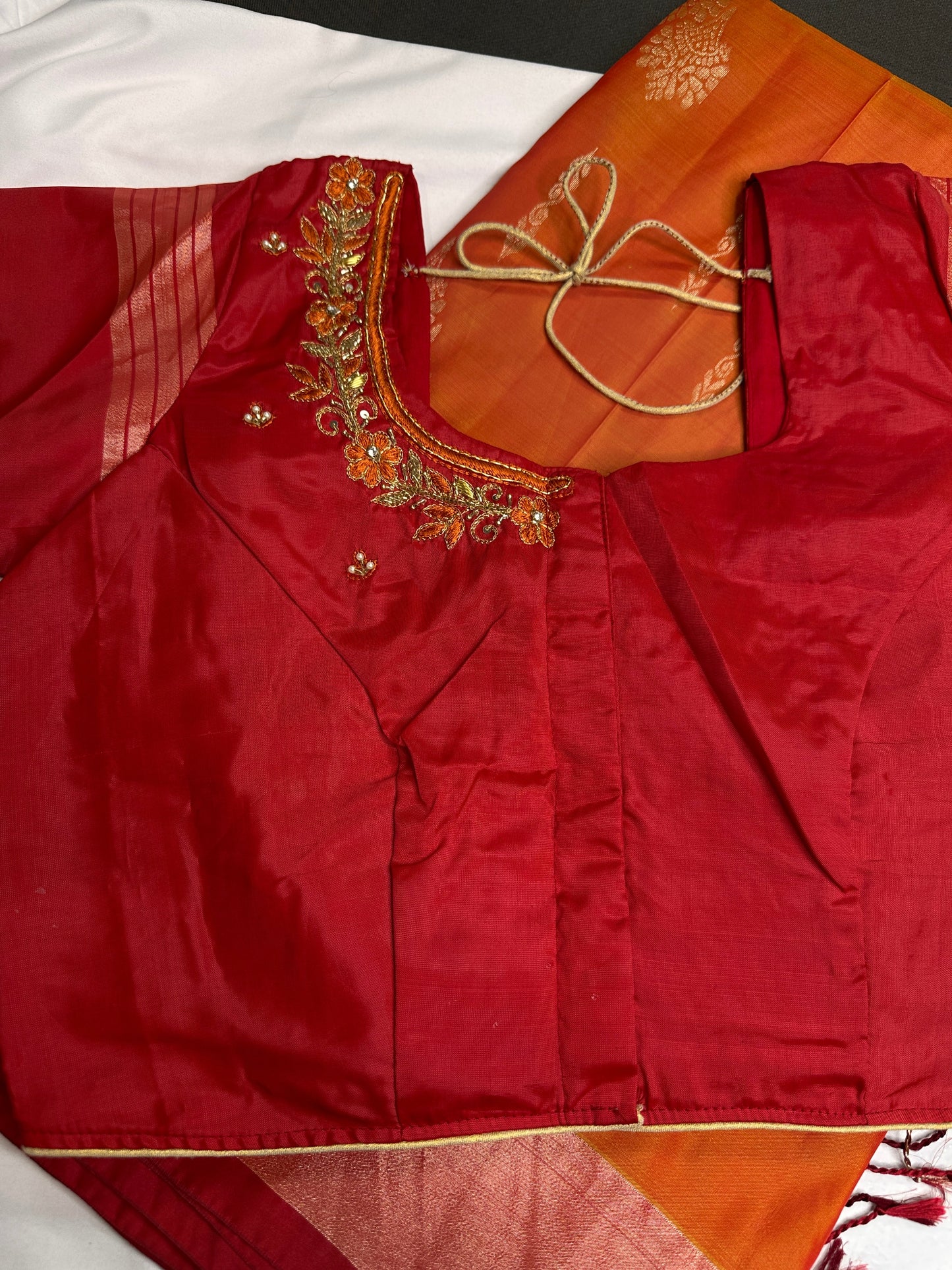 Orange Red Light Weight Kanchi Soft Silk  Saree