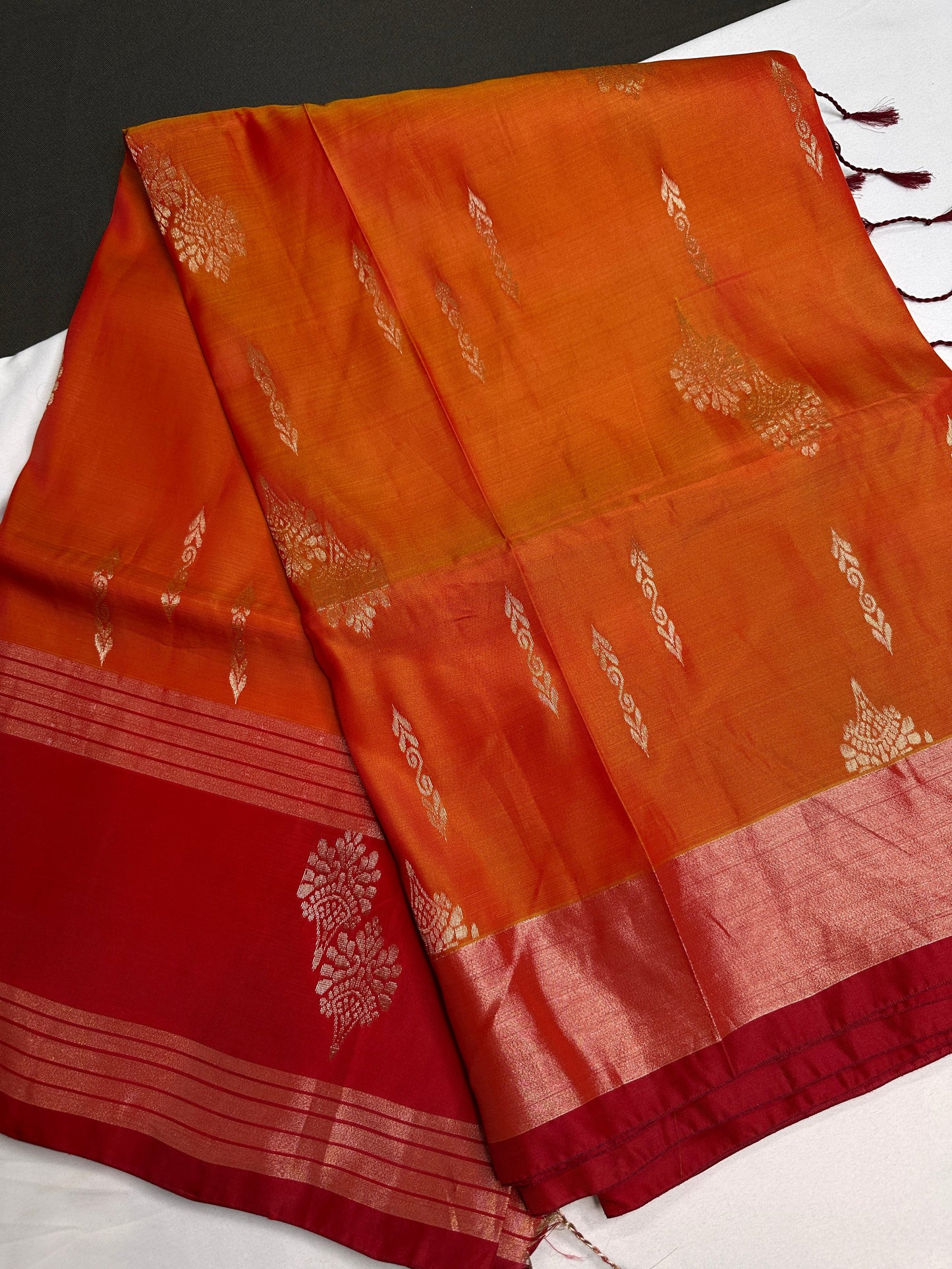 Orange Red Light Weight Kanchi Soft Silk  Saree