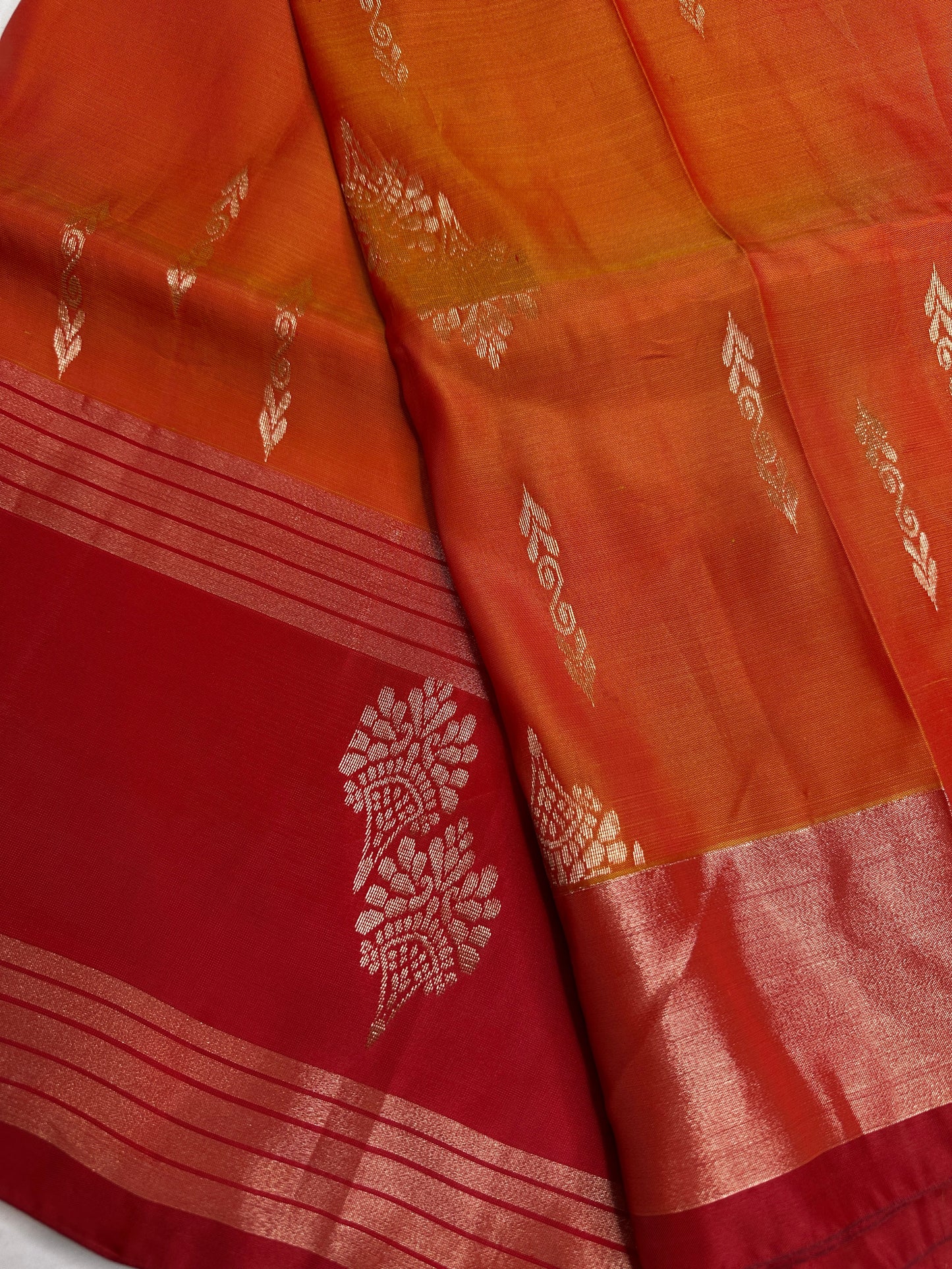 Orange Red Light Weight Kanchi Soft Silk  Saree