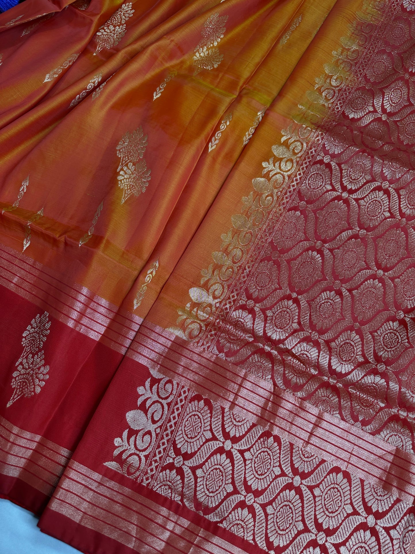 Orange Red Light Weight Kanchi Soft Silk  Saree