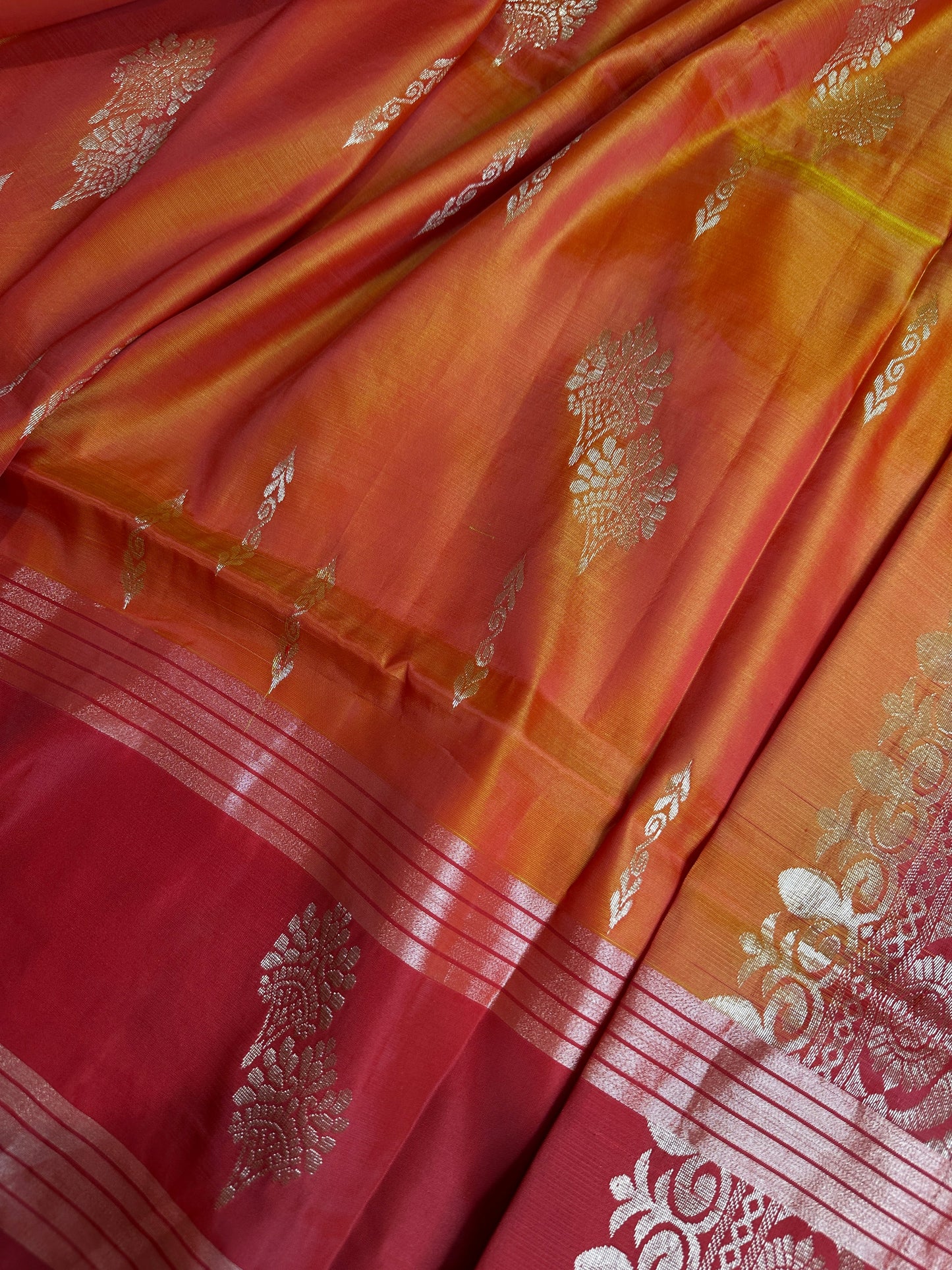 Orange Red Light Weight Kanchi Soft Silk  Saree