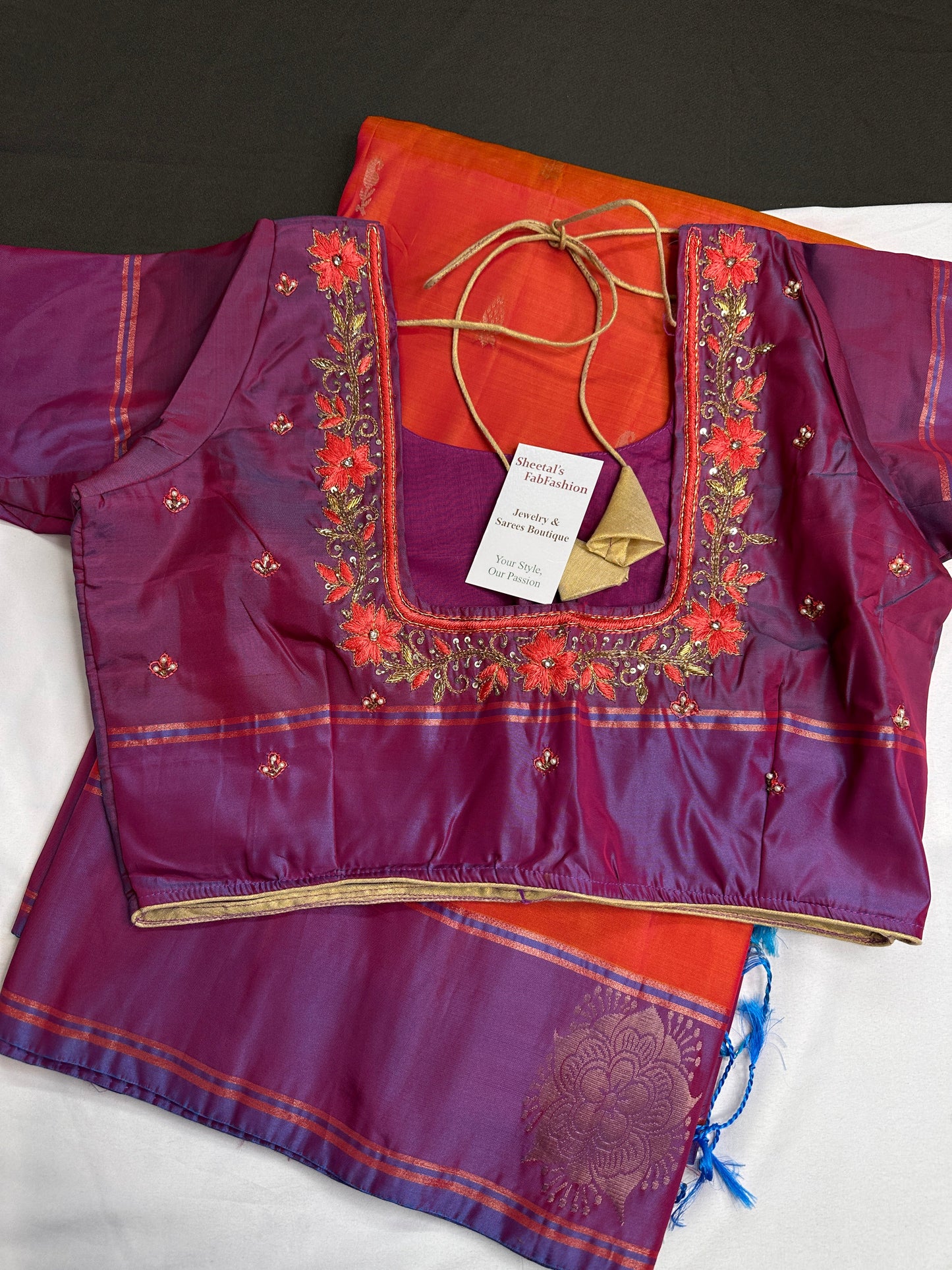 Orange Purple Light Weight Kanchi Soft Silk  Saree