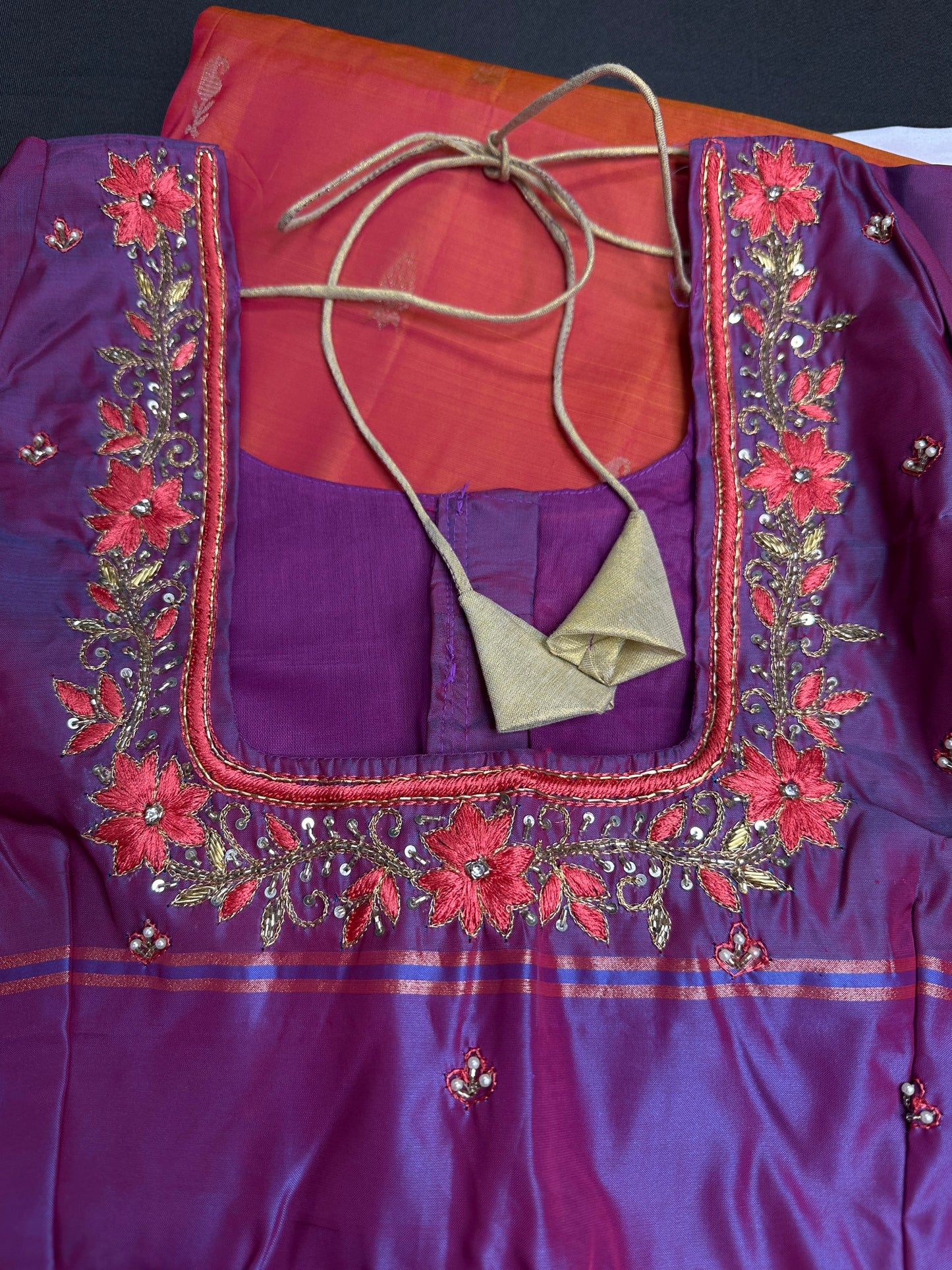 Orange Purple Light Weight Kanchi Soft Silk  Saree