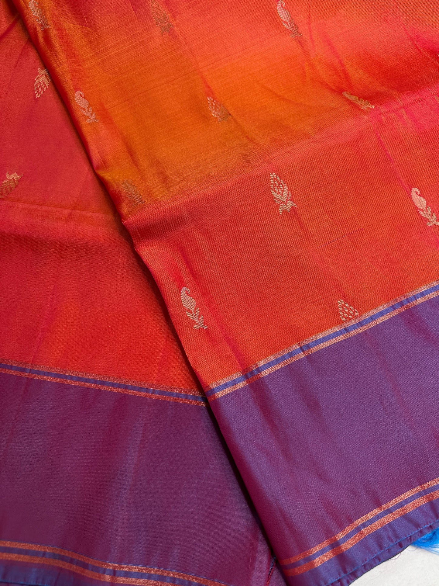 Orange Purple Light Weight Kanchi Soft Silk  Saree