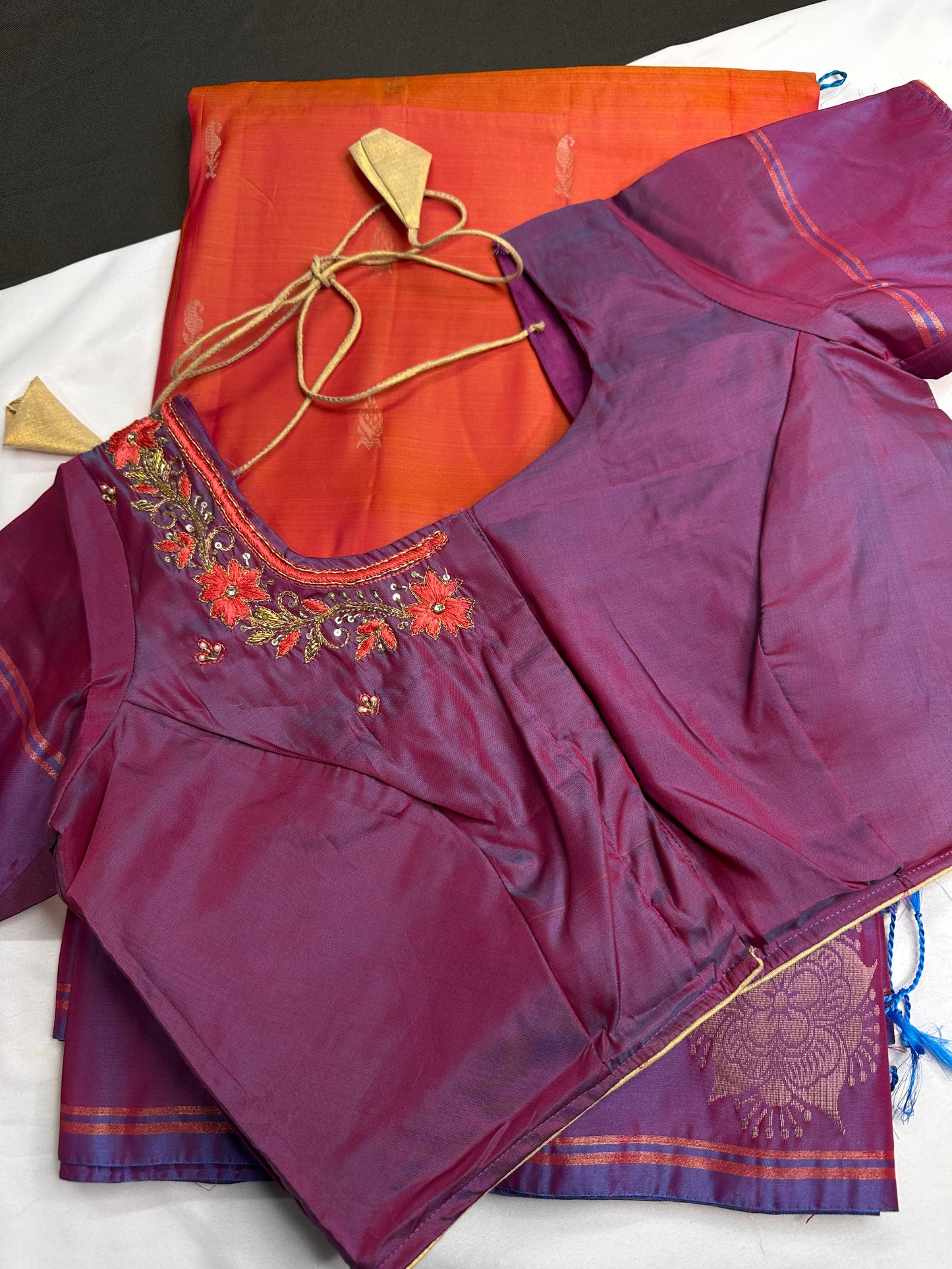 Orange Purple Light Weight Kanchi Soft Silk  Saree