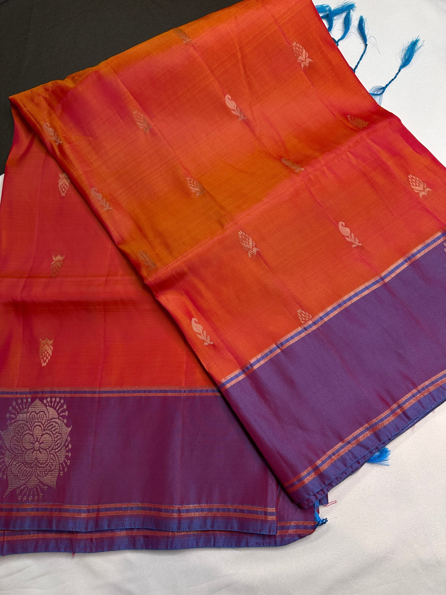 Orange Purple Light Weight Kanchi Soft Silk  Saree