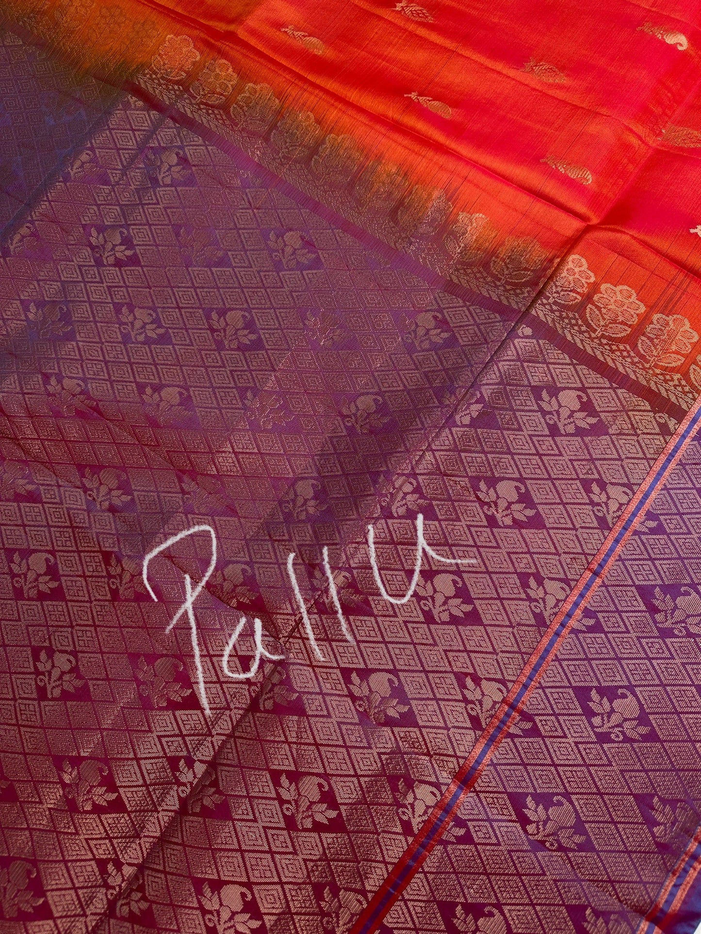 Orange Purple Light Weight Kanchi Soft Silk  Saree