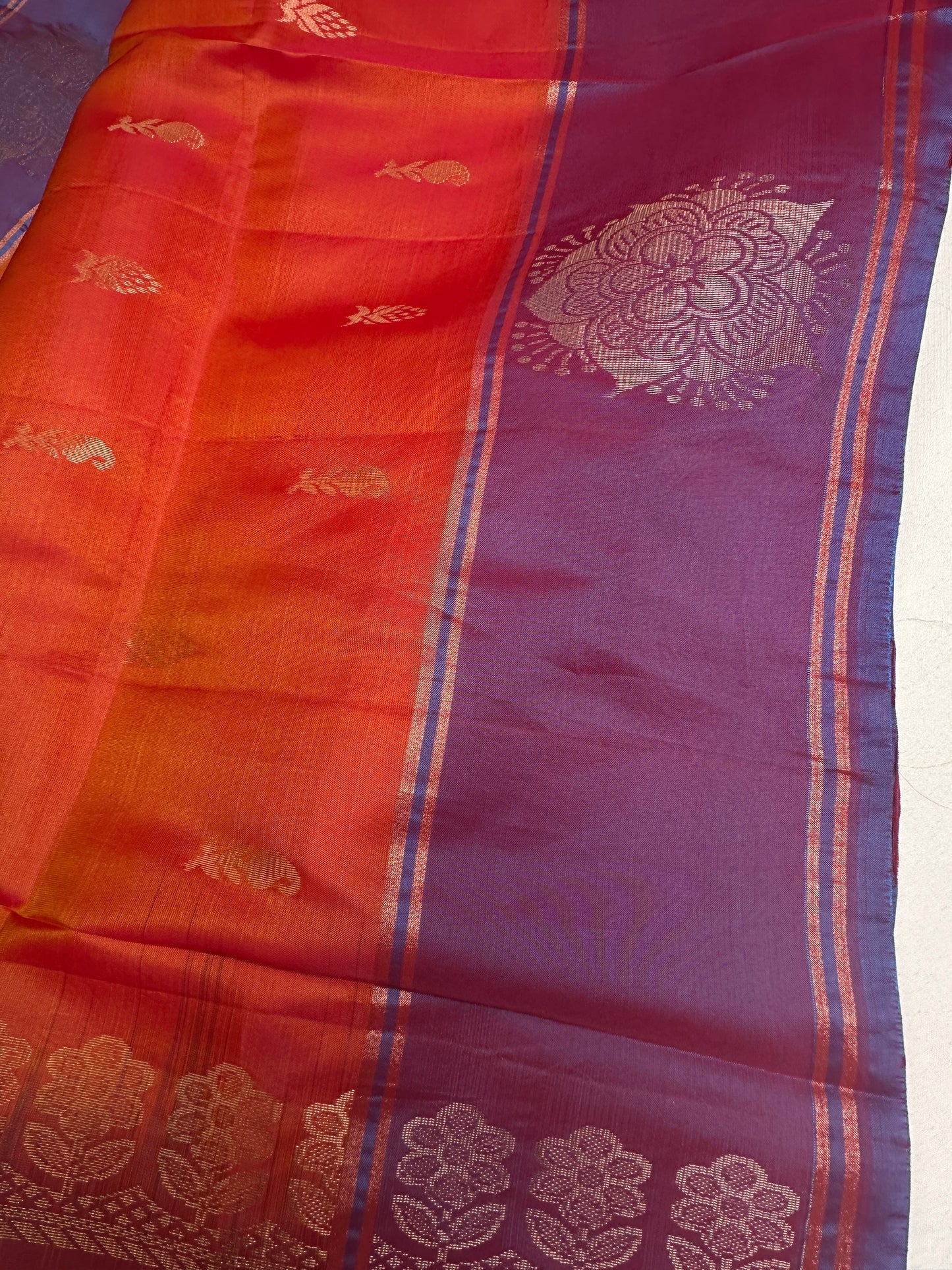 Orange Purple Light Weight Kanchi Soft Silk  Saree