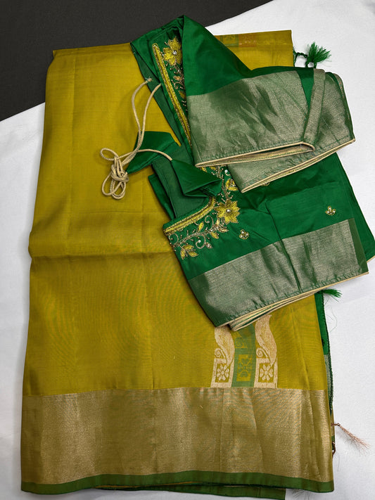 Green Light Weight Kanchi Soft Silk  Saree