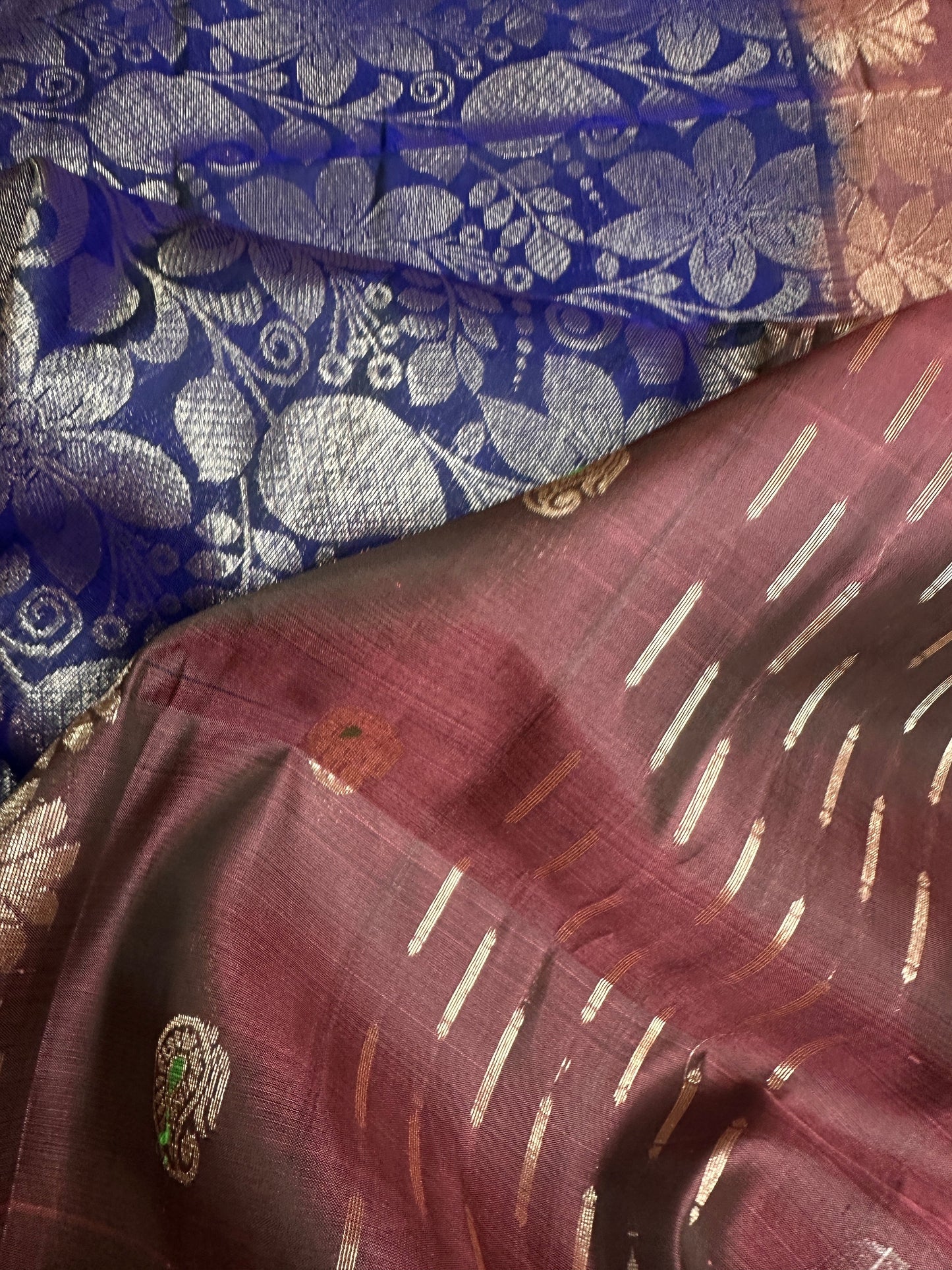 Brown Blue Light Weight Kanchi Soft Silk  Saree