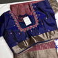 Brown Blue Light Weight Kanchi Soft Silk  Saree