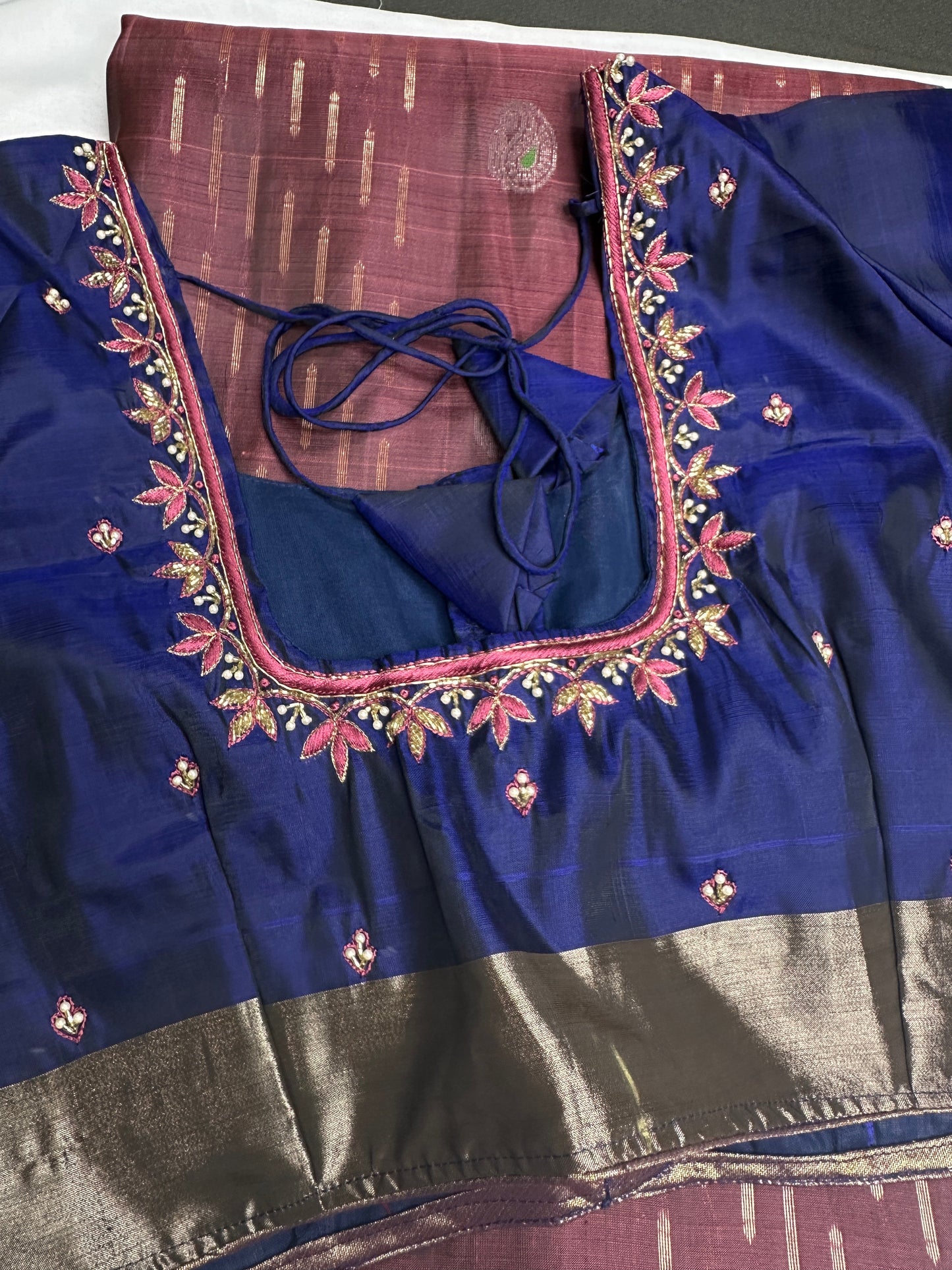 Brown Blue Light Weight Kanchi Soft Silk  Saree