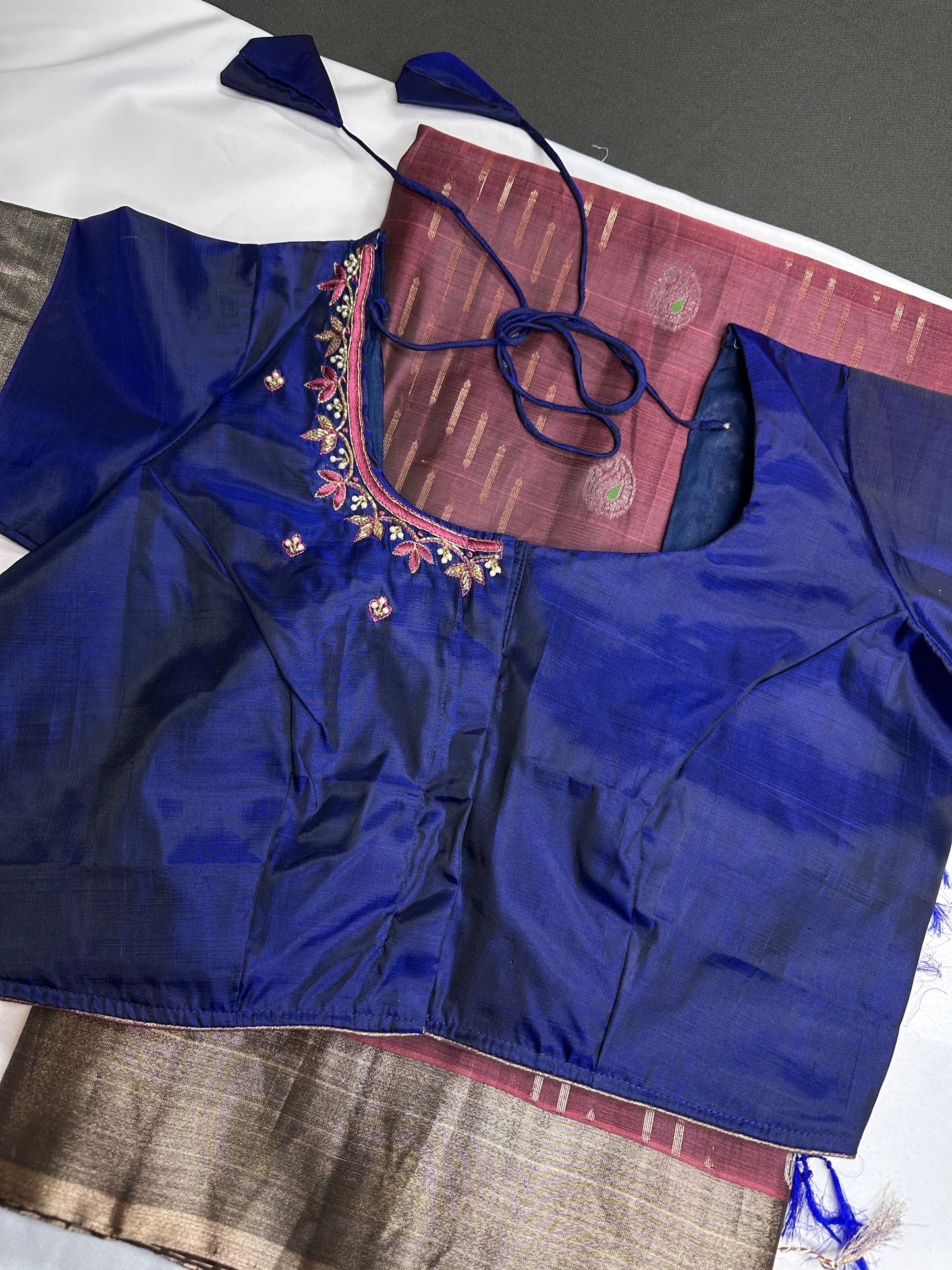 Brown Blue Light Weight Kanchi Soft Silk  Saree