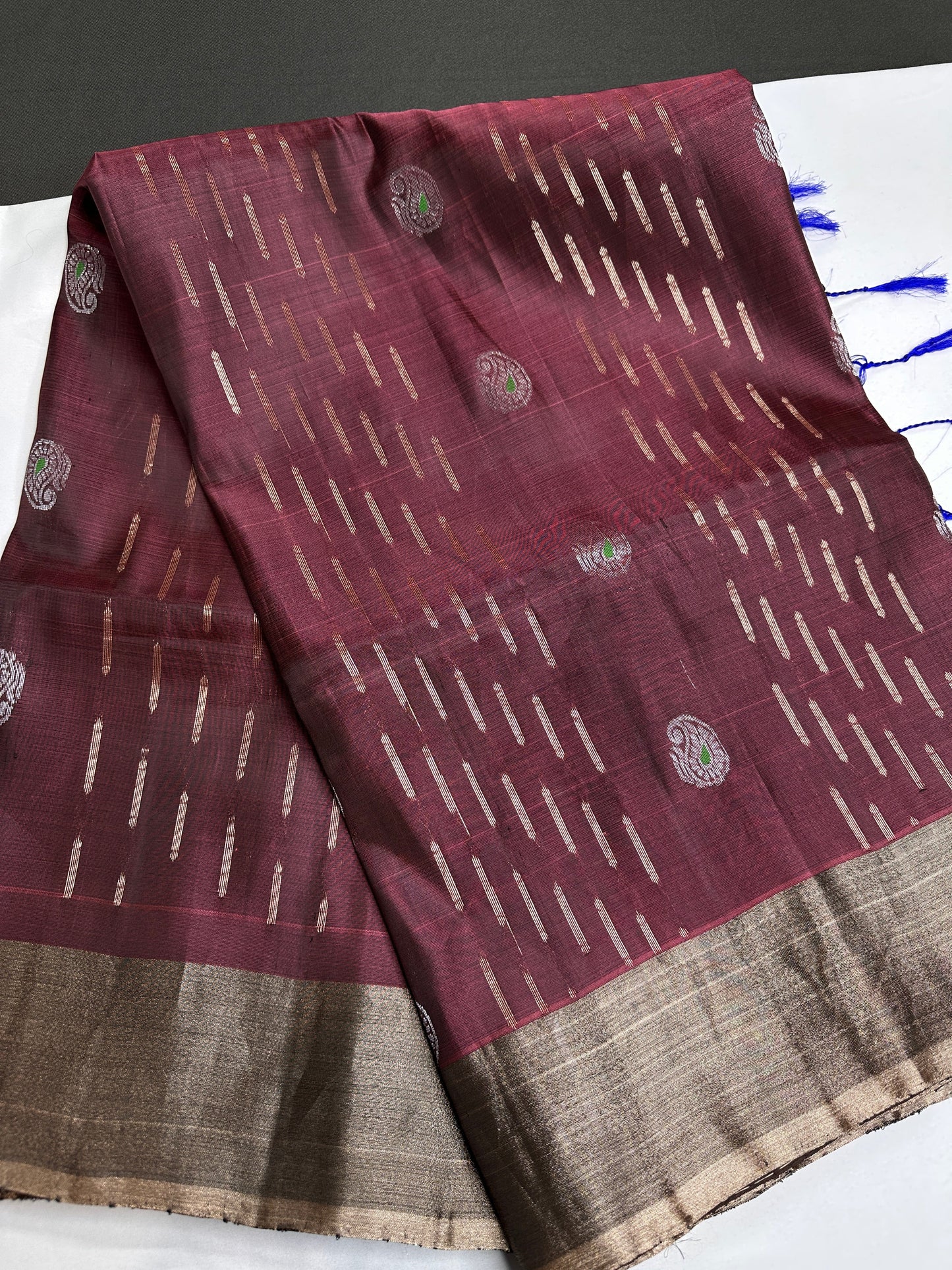 Brown Blue Light Weight Kanchi Soft Silk  Saree