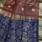 Brown Blue Light Weight Kanchi Soft Silk  Saree