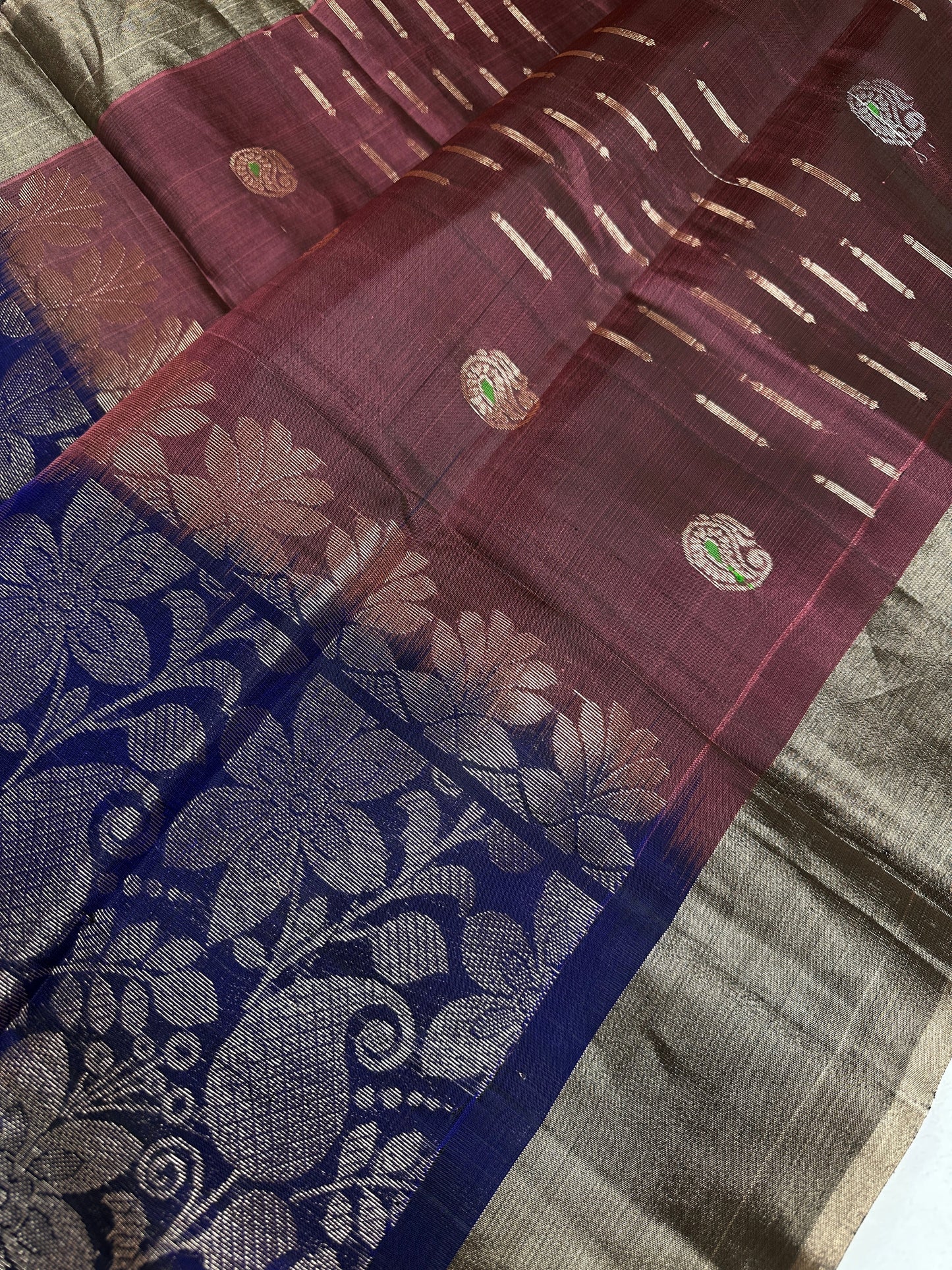 Brown Blue Light Weight Kanchi Soft Silk  Saree
