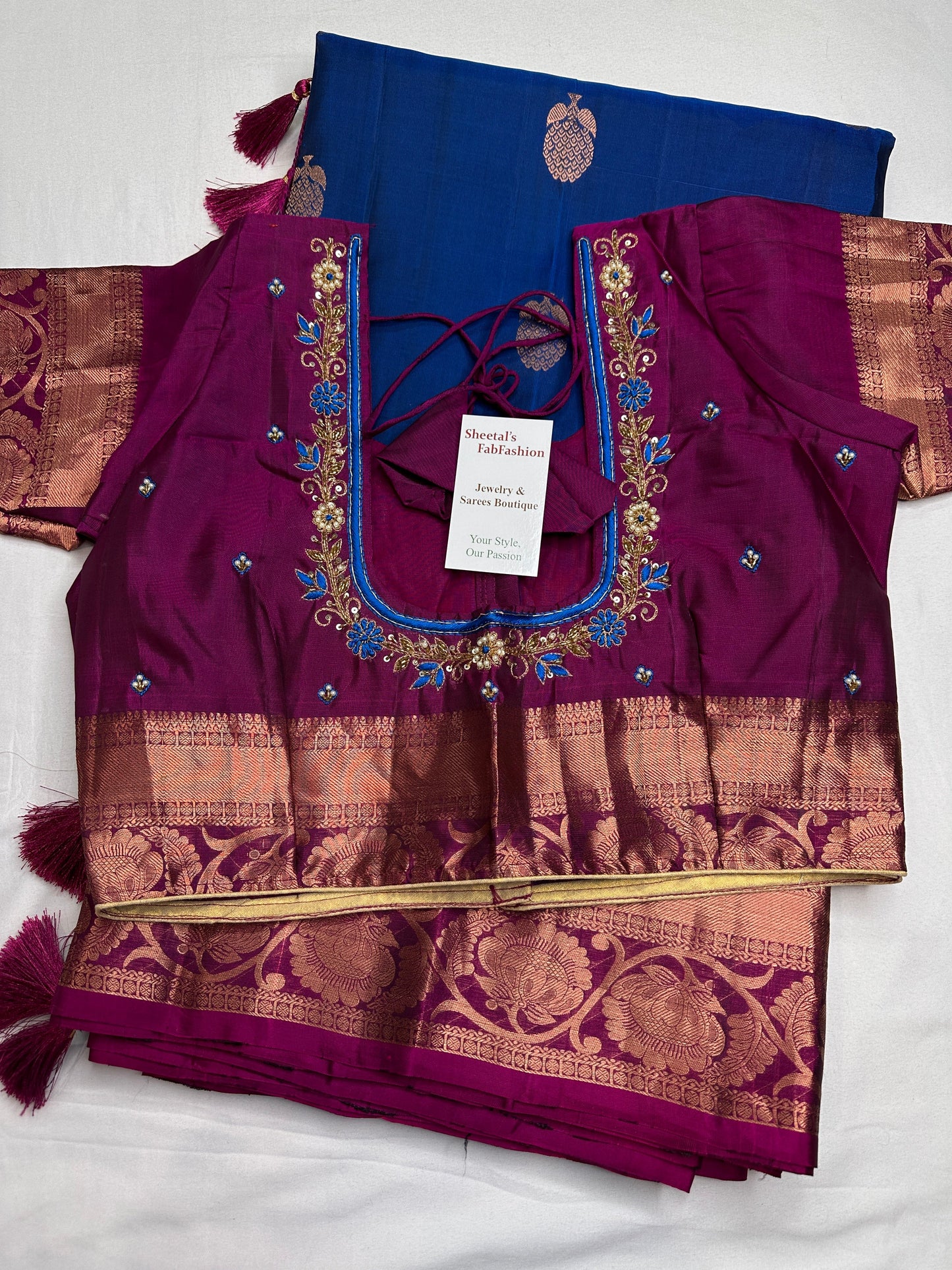 Pure kanchi Pattu Blue Pink Light Weight Silk  Saree