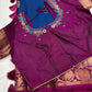 Pure kanchi Pattu Blue Pink Light Weight Silk  Saree