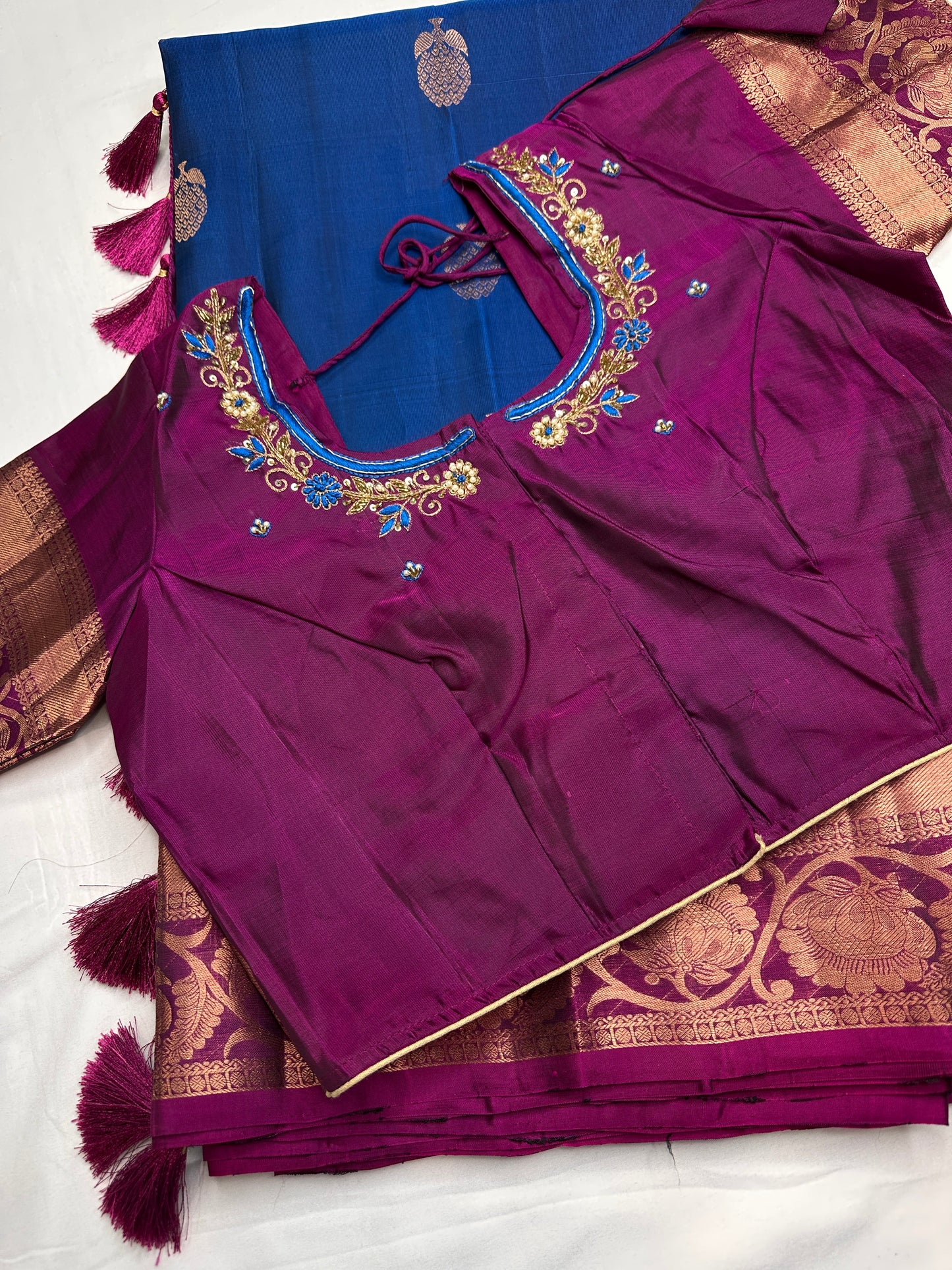 Pure kanchi Pattu Blue Pink Light Weight Silk  Saree