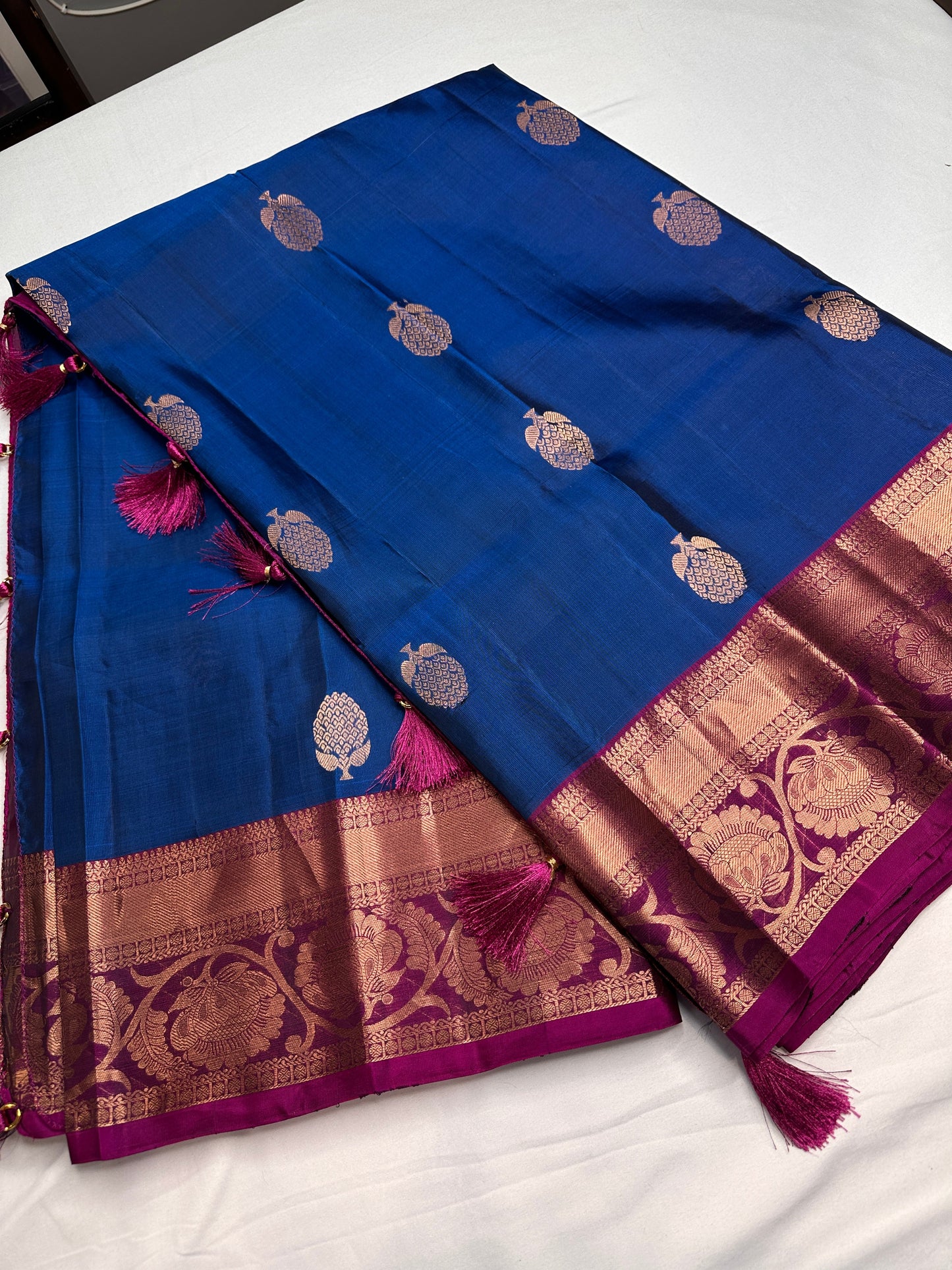 Pure kanchi Pattu Blue Pink Light Weight Silk  Saree