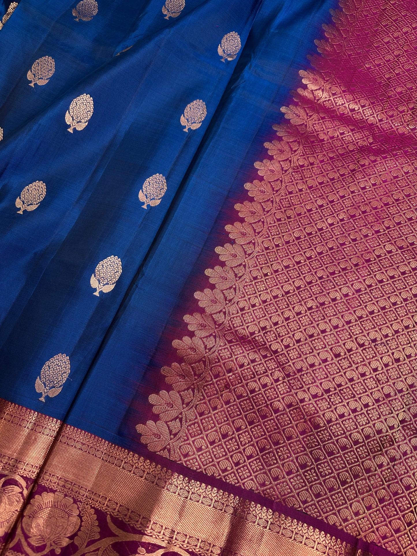 Pure kanchi Pattu Blue Pink Light Weight Silk  Saree
