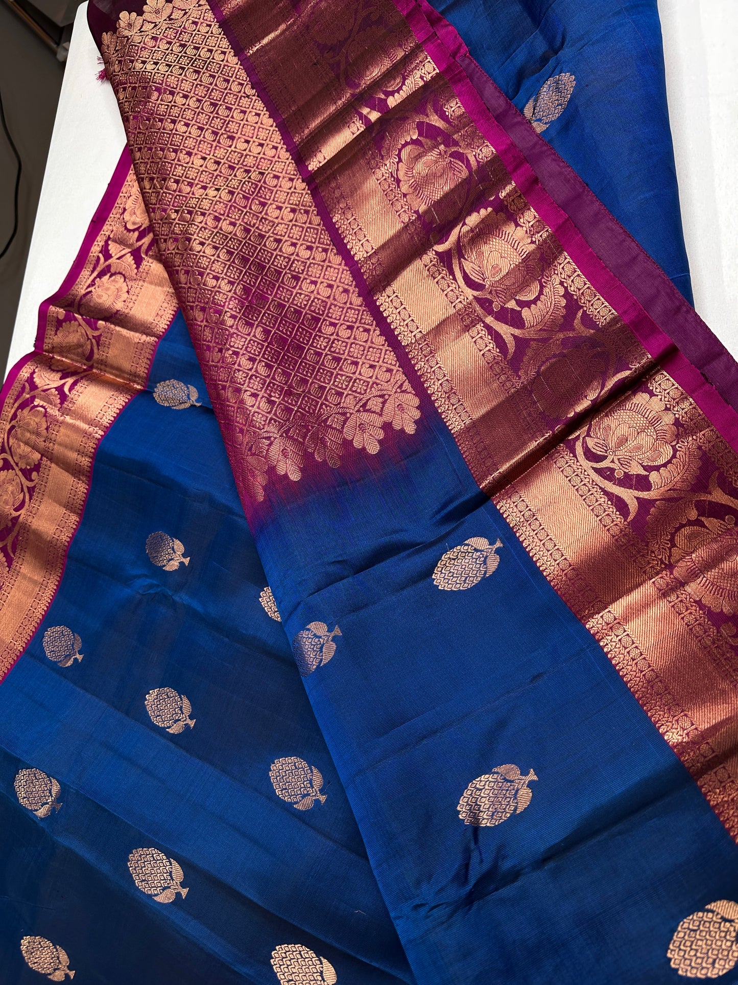 Pure kanchi Pattu Blue Pink Light Weight Silk  Saree