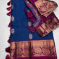 Pure kanchi Pattu Blue Pink Light Weight Silk  Saree