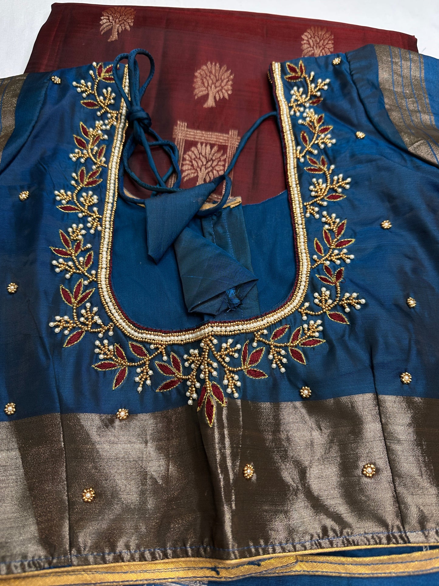 Brown Blue Light Weight Kanchi Soft Silk  Saree