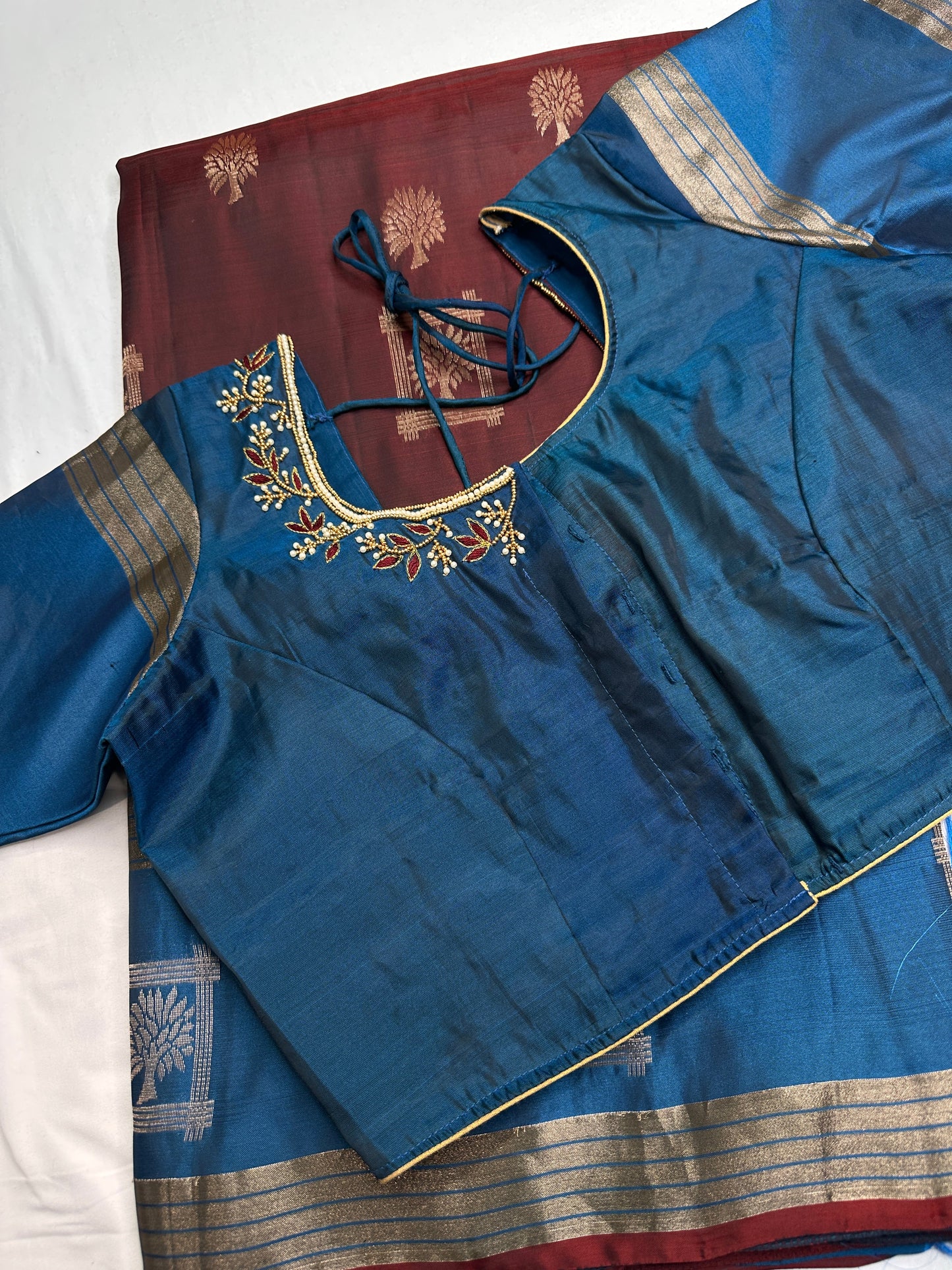 Brown Blue Light Weight Kanchi Soft Silk  Saree