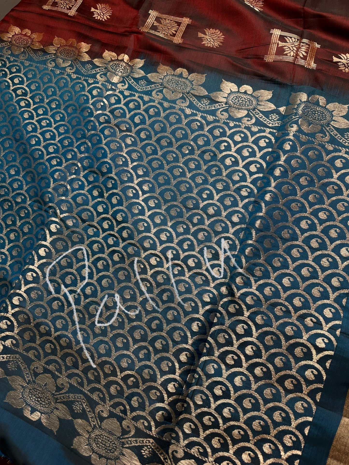 Brown Blue Light Weight Kanchi Soft Silk  Saree