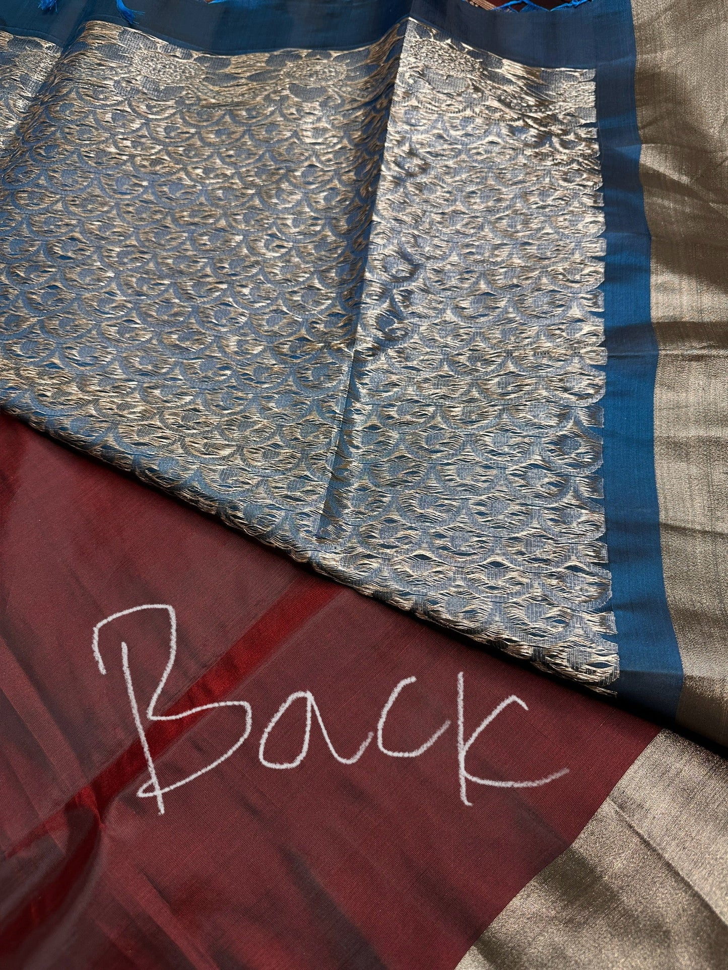 Brown Blue Light Weight Kanchi Soft Silk  Saree