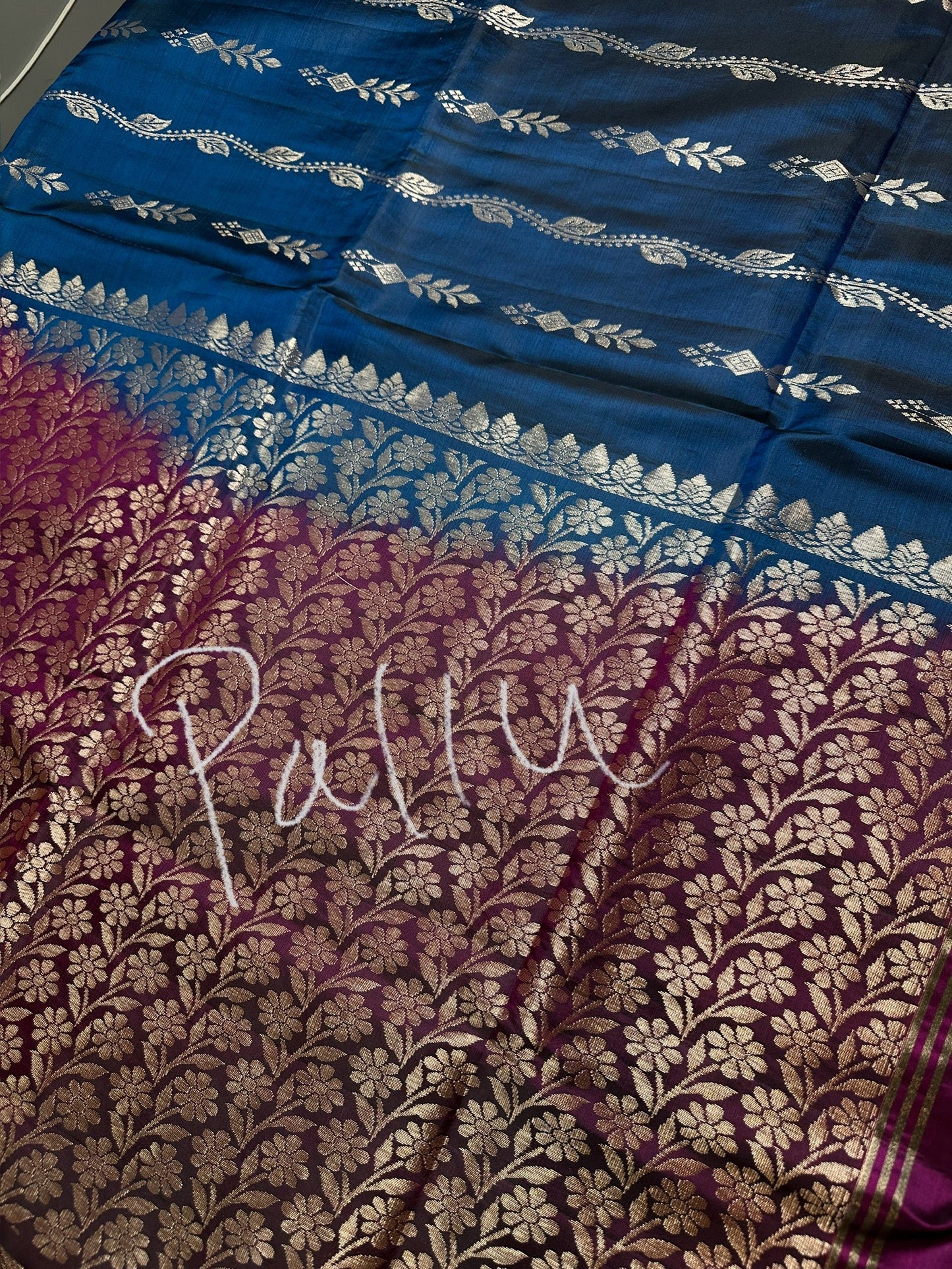 Blue Magenta Light Weight Kanchi Soft Silk  Saree