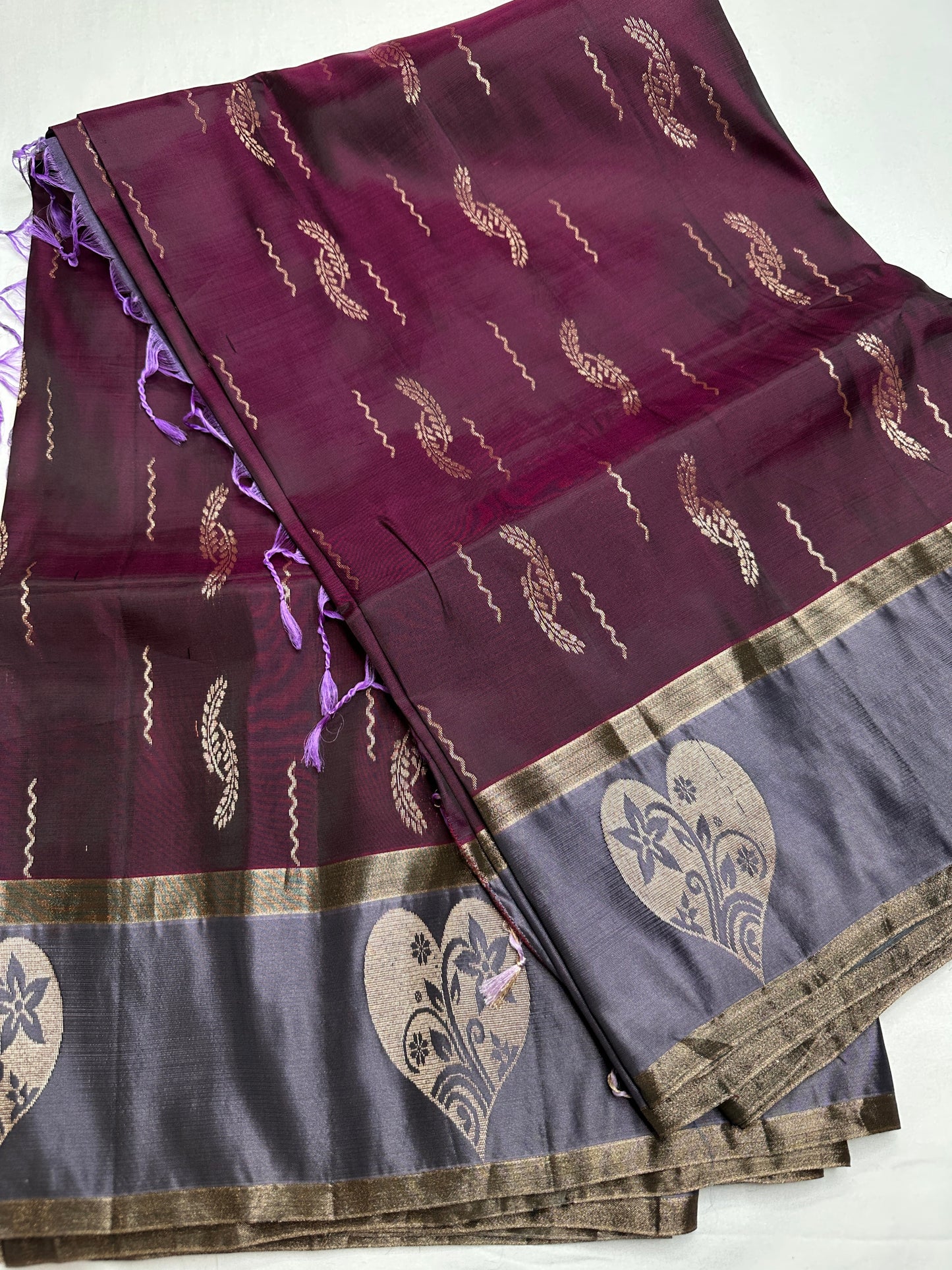 Purple lavender Light Weight Kanchi Soft Silk  Saree