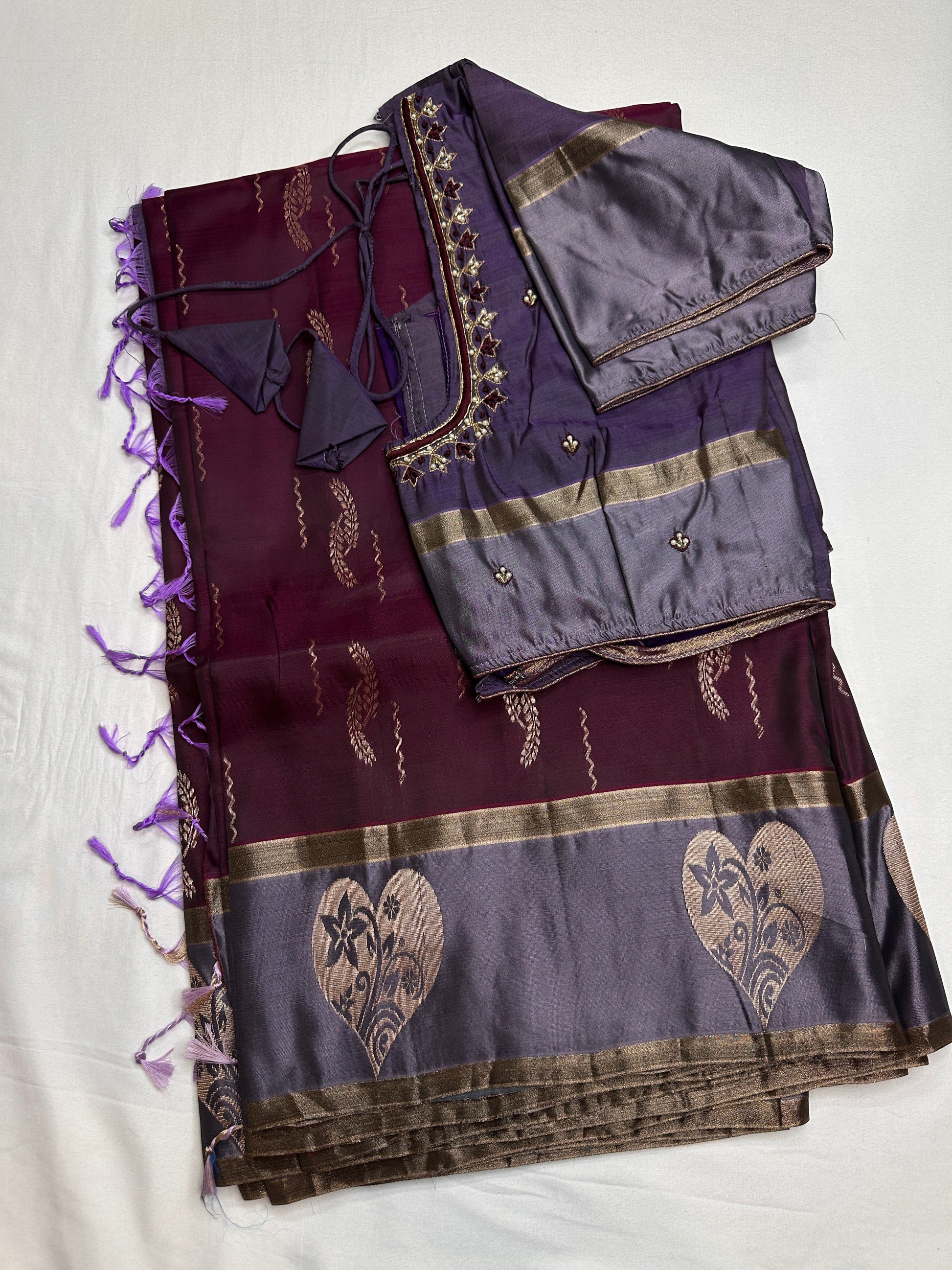 Purple lavender Light Weight Kanchi Soft Silk  Saree