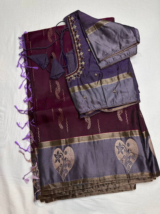 Purple lavender Light Weight Kanchi Soft Silk  Saree