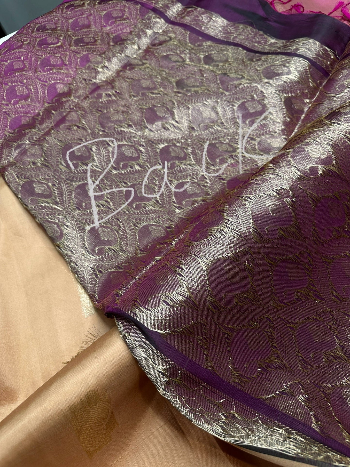 Creamish Brown Magenta Light Weight Kanchi Soft Silk  Saree
