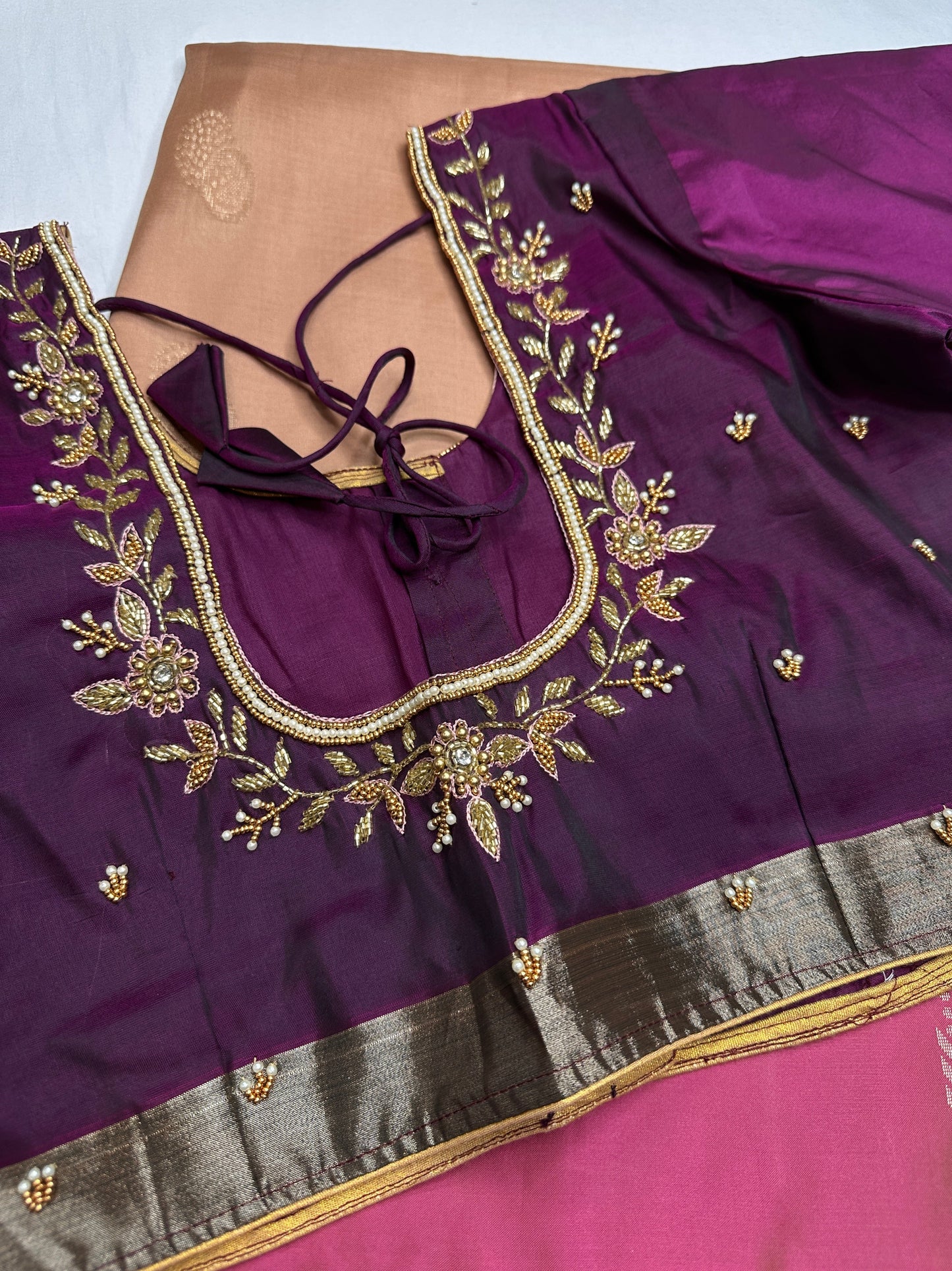 Creamish Brown Magenta Light Weight Kanchi Soft Silk  Saree