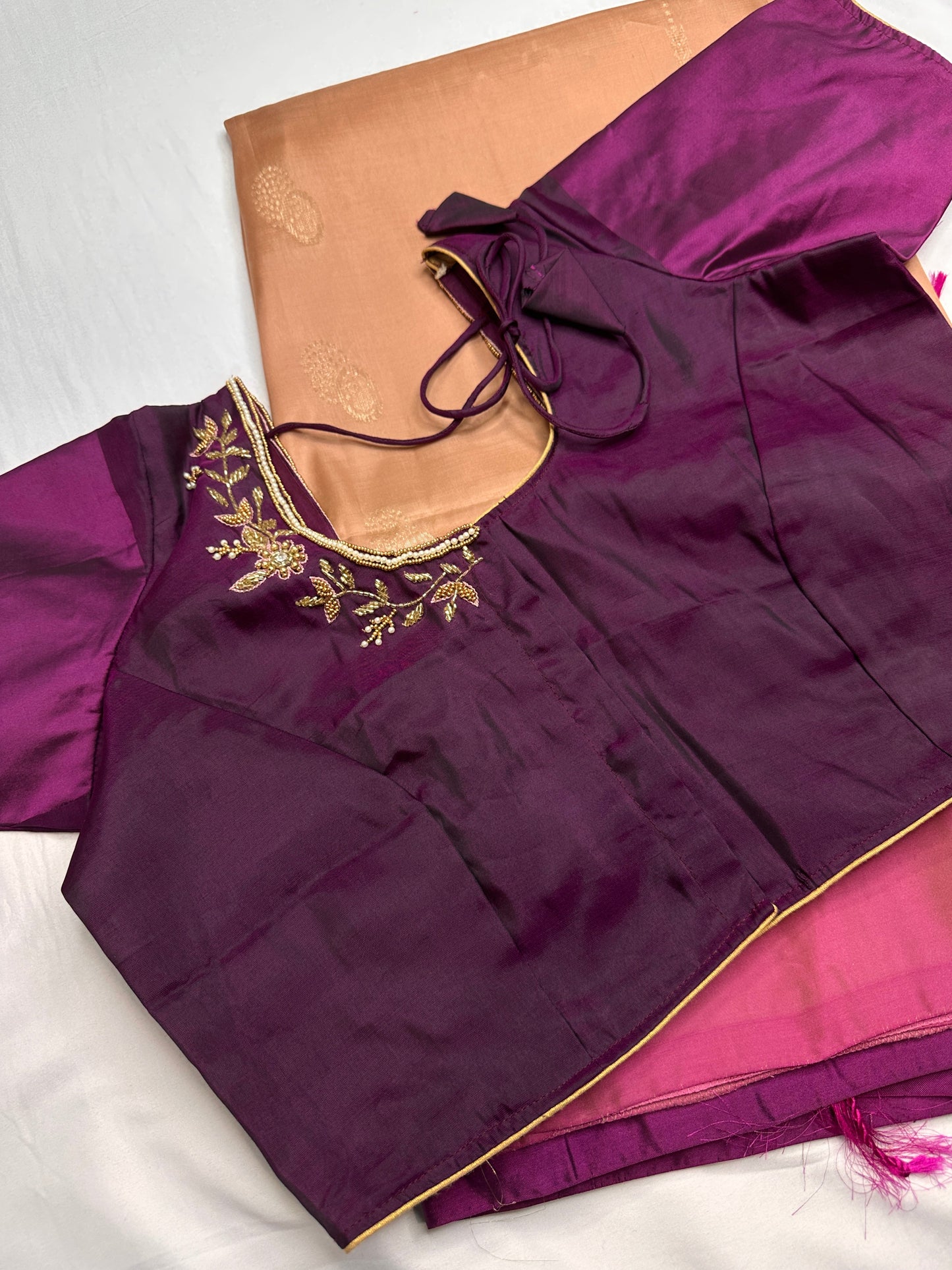 Creamish Brown Magenta Light Weight Kanchi Soft Silk  Saree