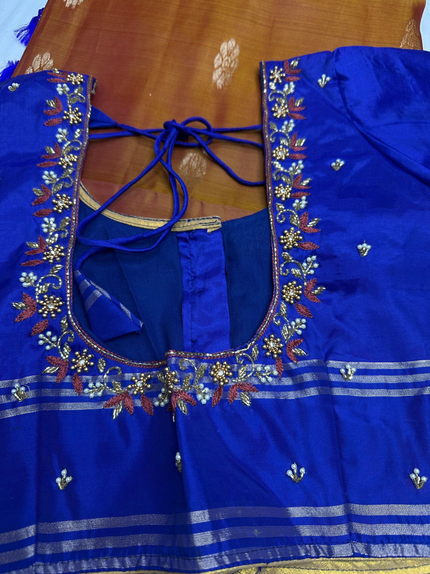 Brown Blue Light Weight Kanchi Soft Silk  Saree